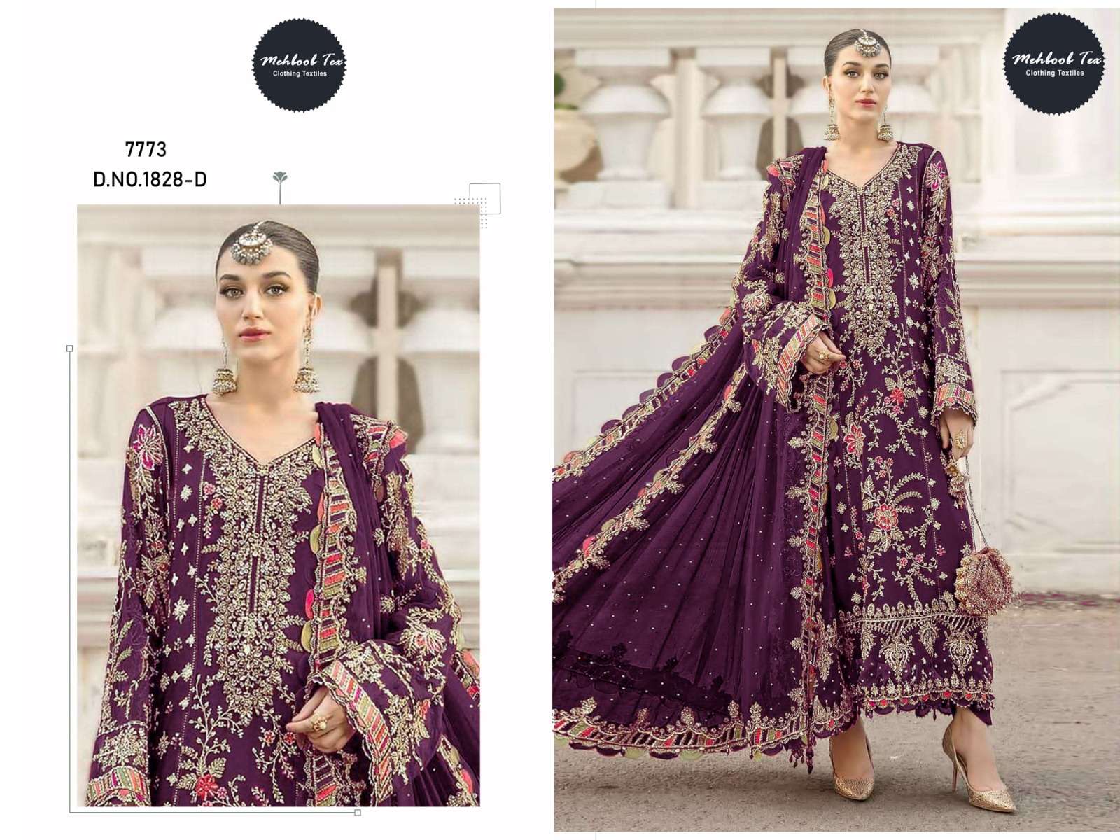 MEHBOOB TEX DESIGN NO - 1828 DINTING CHIFFON HEAVY EMBROIDERED PAKISTANI SUIT 
