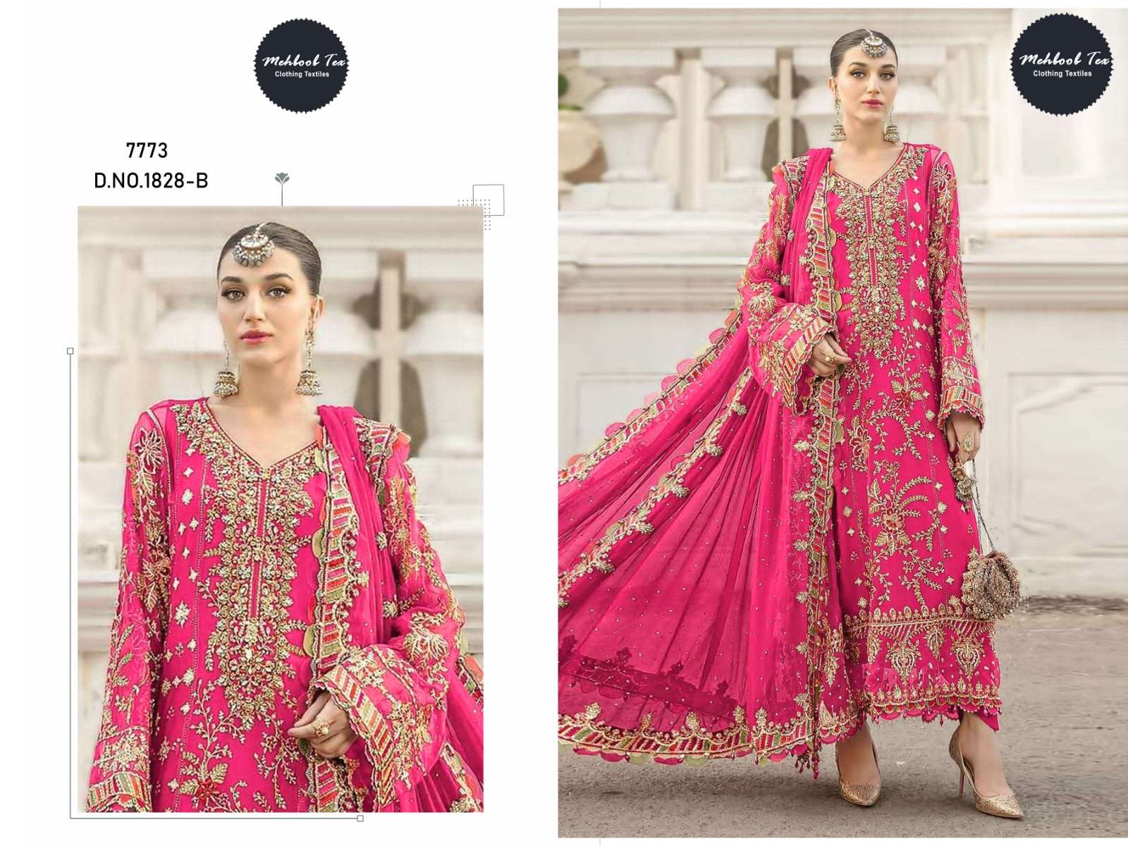 MEHBOOB TEX DESIGN NO - 1828 DINTING CHIFFON HEAVY EMBROIDERED PAKISTANI SUIT 