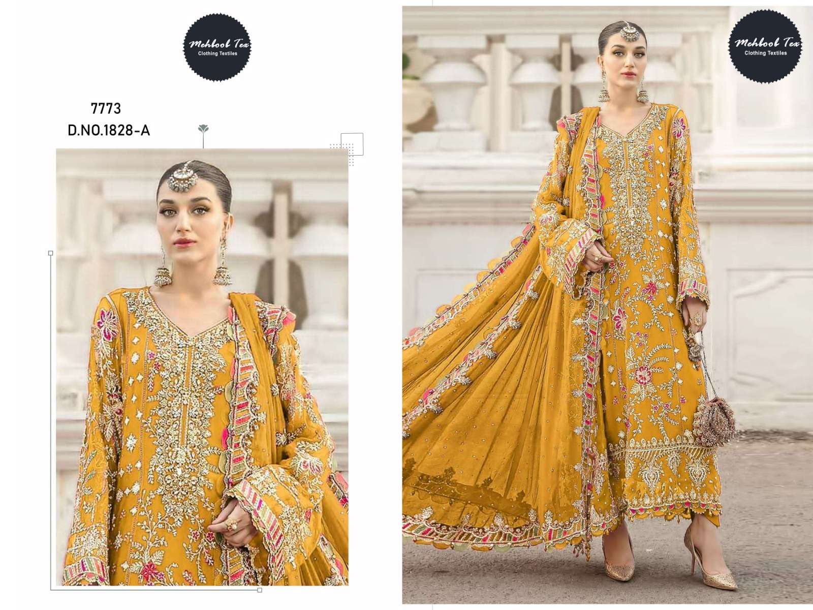 MEHBOOB TEX DESIGN NO - 1828 DINTING CHIFFON HEAVY EMBROIDERED PAKISTANI SUIT 