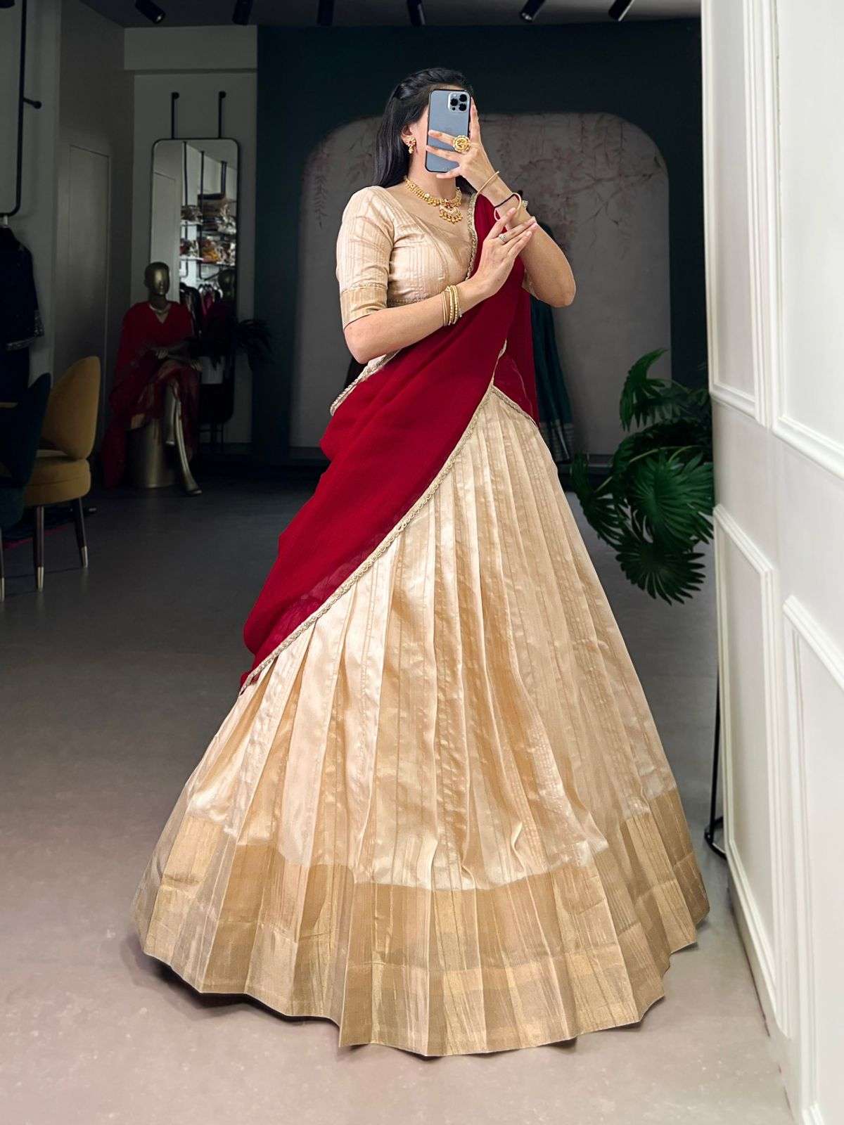 MF LNB1031CRM FANCY HANDLOOM COTTON GLOSSY LOOKS LEHENGA CHOLI 