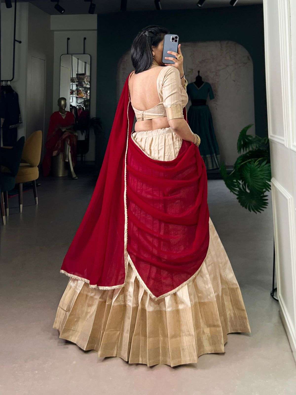 MF LNB1031CRM FANCY HANDLOOM COTTON GLOSSY LOOKS LEHENGA CHOLI 