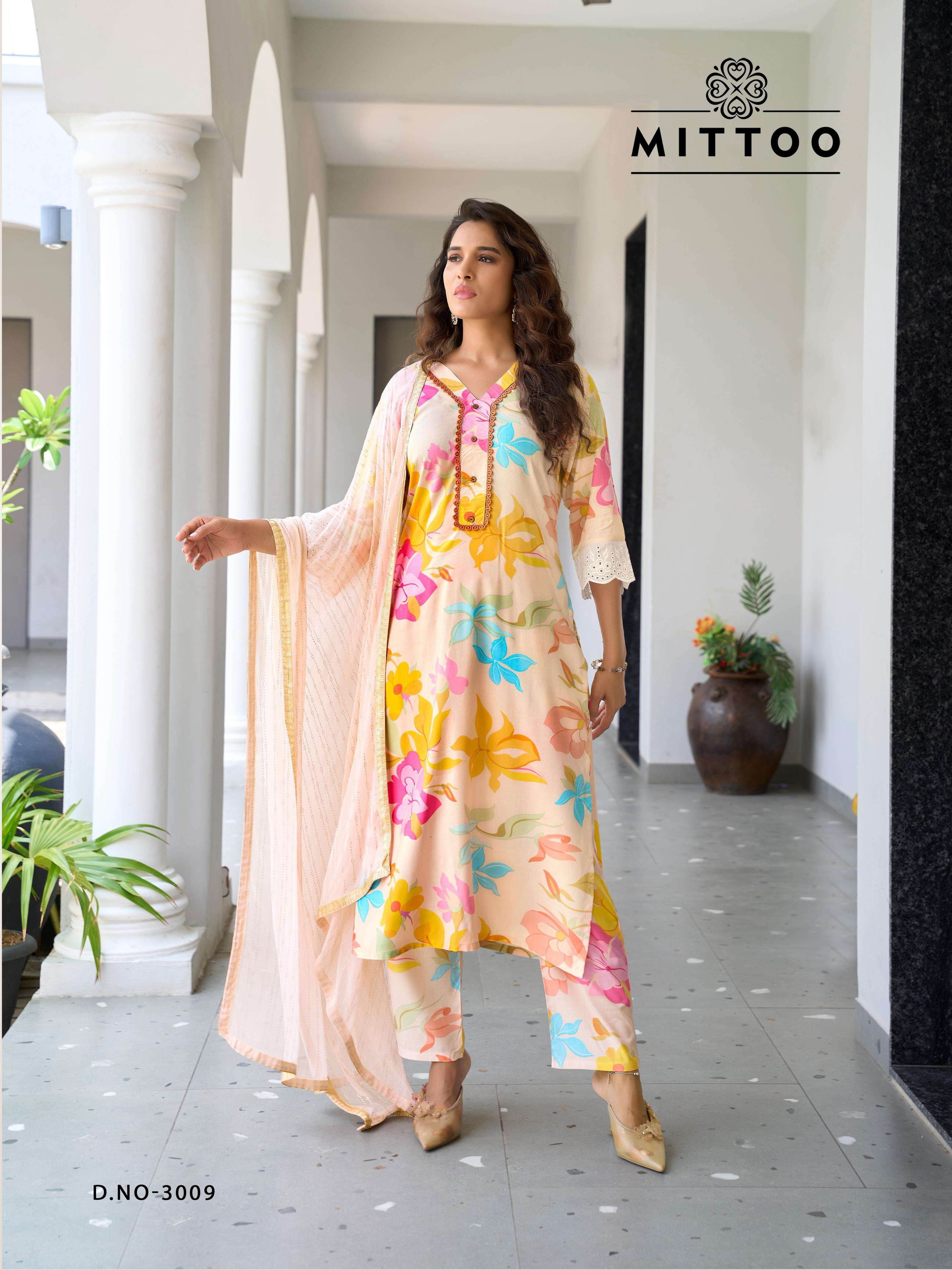 MITTOO DISNEY VOL 2 RAYON PRINT WITH FANCY WORK KURTI COMBO SET 