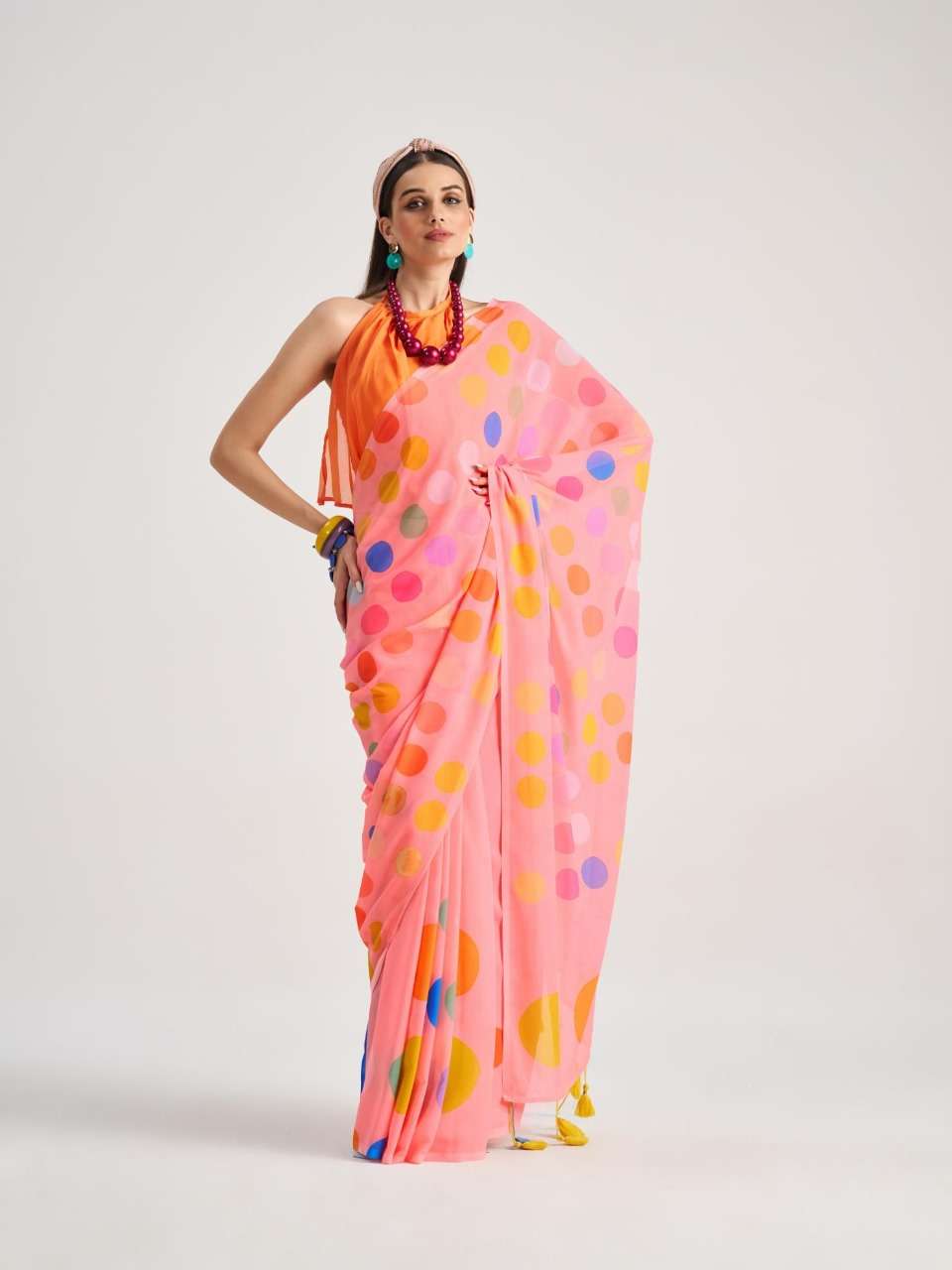 MONO POLEY POLKA POPS GEORGETTE DIGITAL PRINT FANCY SAREE