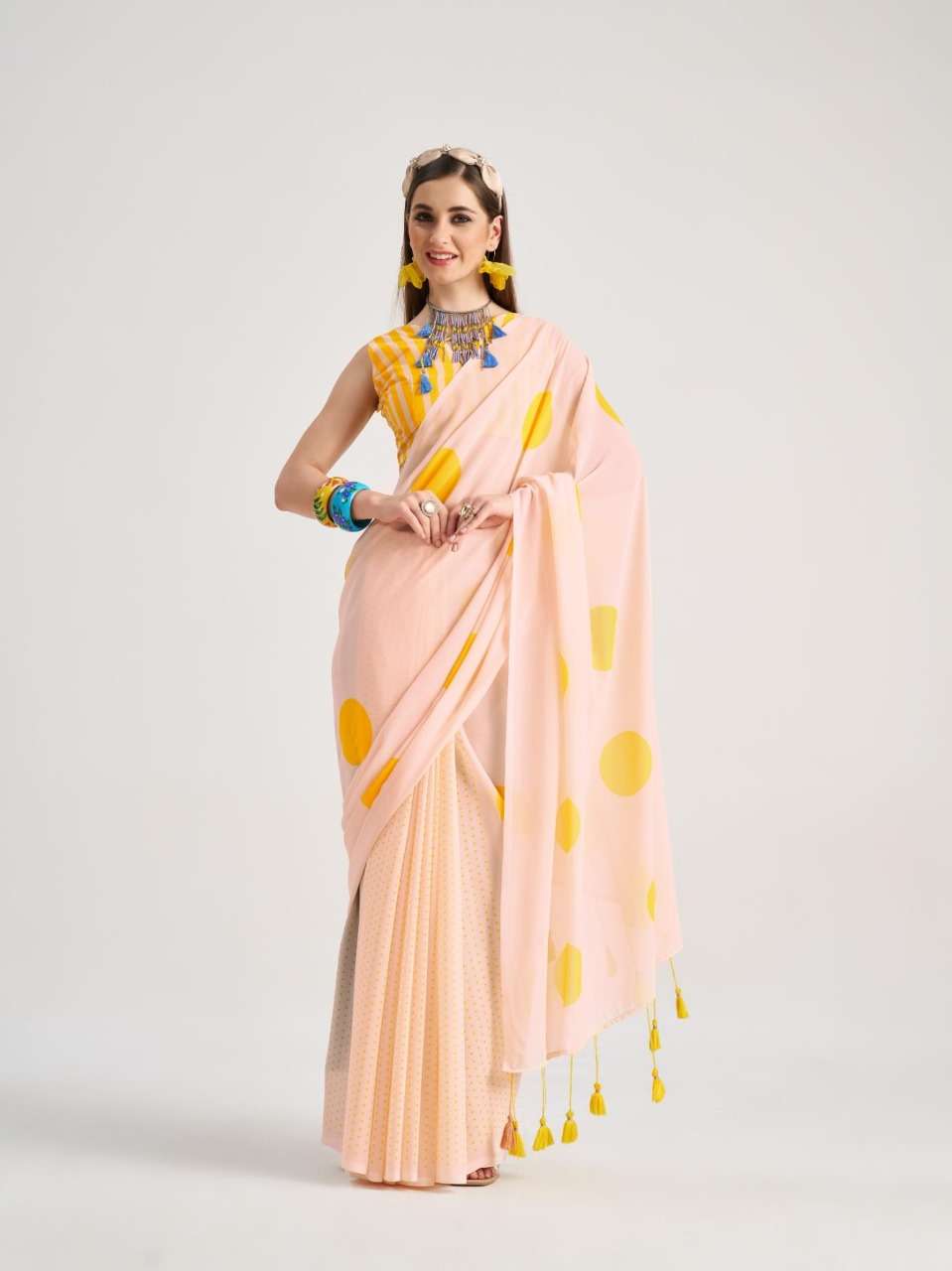 MONO POLEY POLKA POPS GEORGETTE DIGITAL PRINT FANCY SAREE