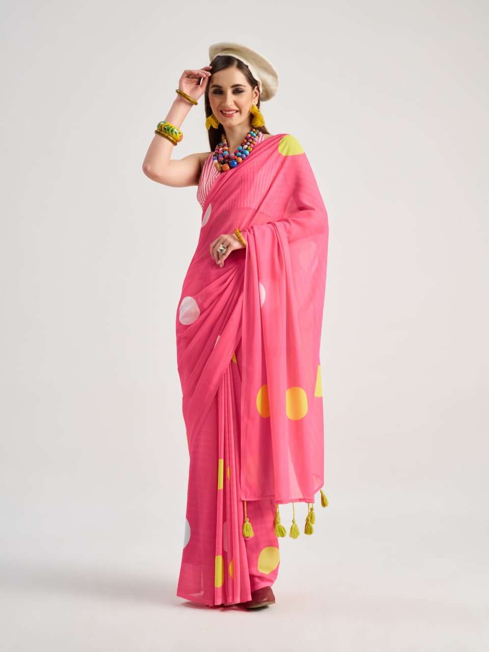 MONO POLEY POLKA POPS GEORGETTE DIGITAL PRINT FANCY SAREE