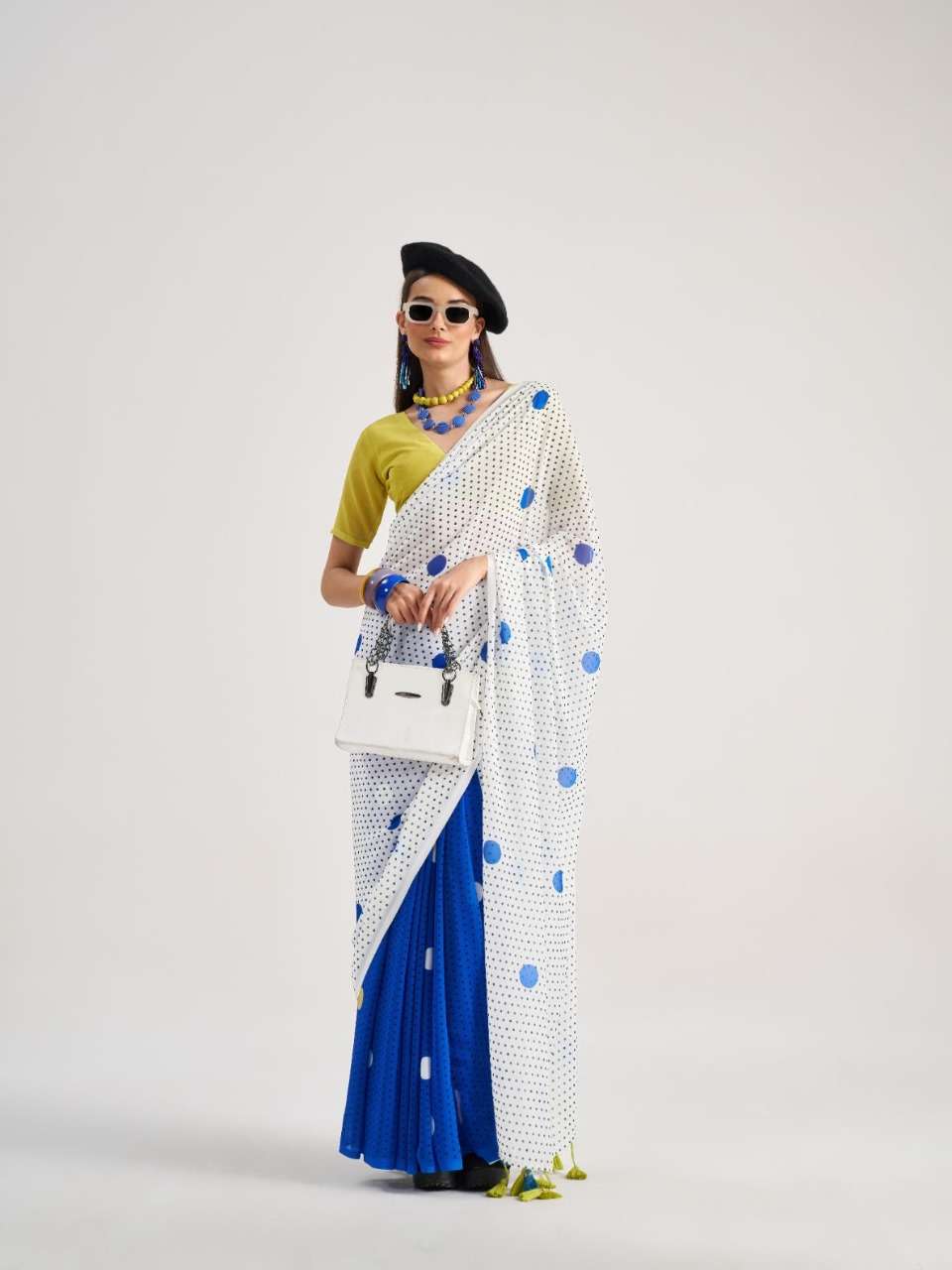 MONO POLEY POLKA POPS GEORGETTE DIGITAL PRINT FANCY SAREE
