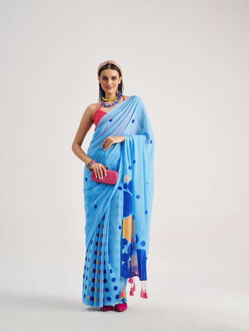 MONO POLEY POLKA POPS GEORGETTE DIGITAL PRINT FANCY SAREE