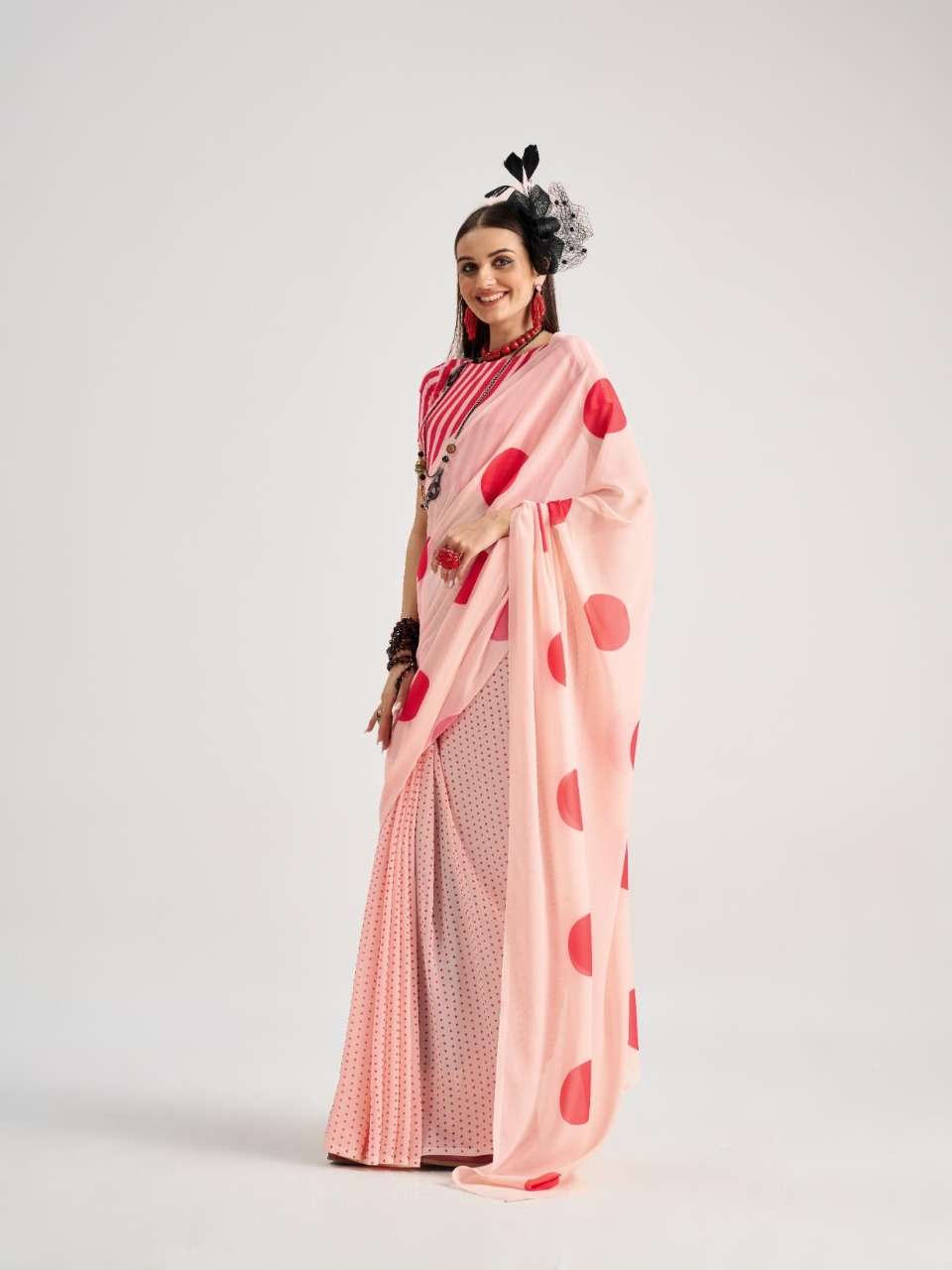 MONO POLEY POLKA POPS GEORGETTE DIGITAL PRINT FANCY SAREE