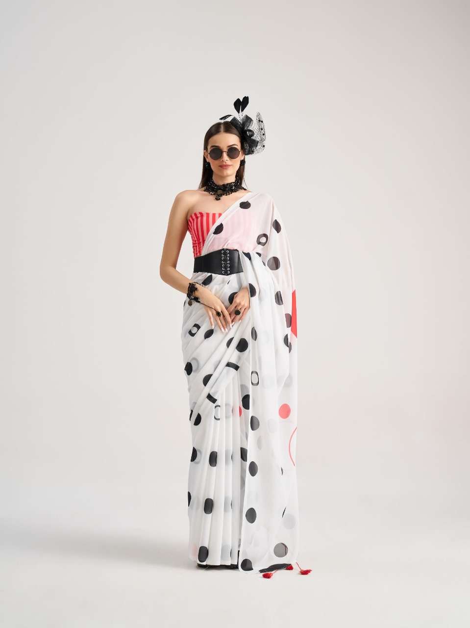 MONO POLEY POLKA POPS GEORGETTE DIGITAL PRINT FANCY SAREE