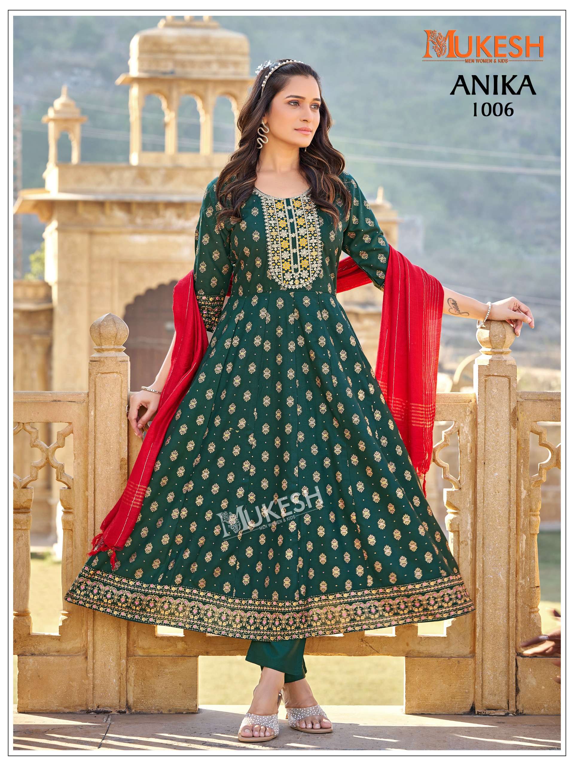 MUKESH ANIKA RAYON FANCY WORK LADIES GOWN PENT AND DUPATTA SET 