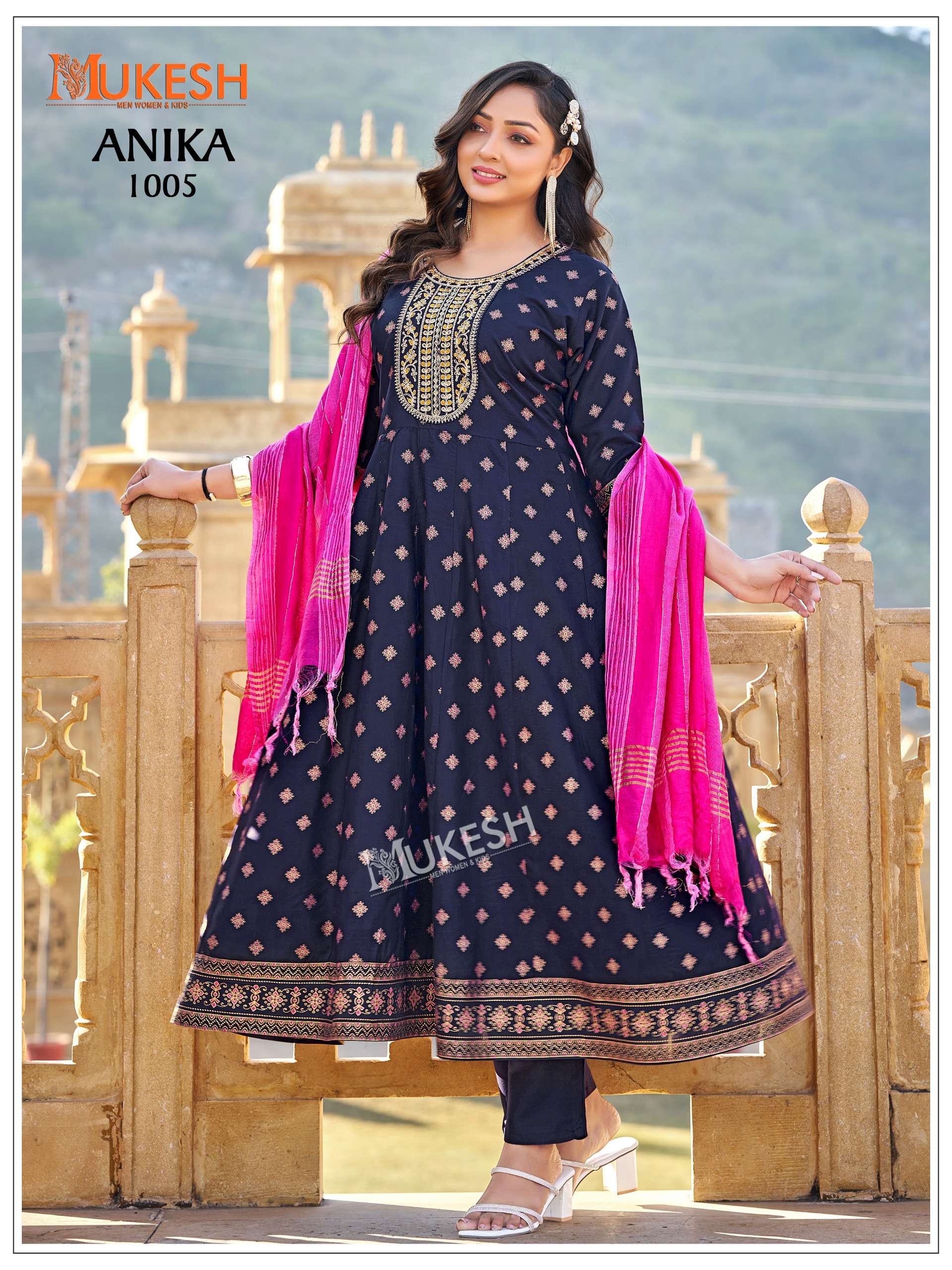 MUKESH ANIKA RAYON FANCY WORK LADIES GOWN PENT AND DUPATTA SET 