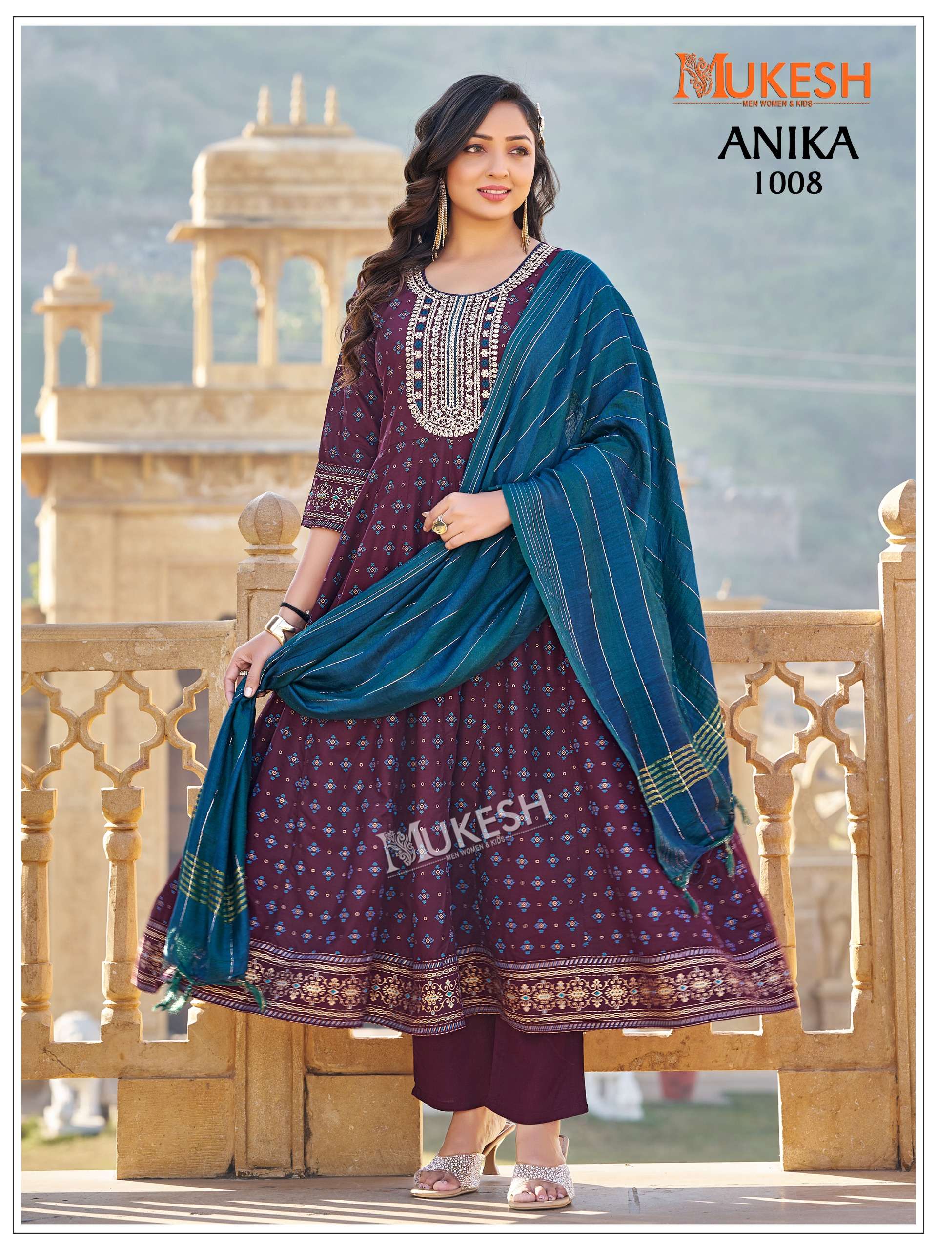 MUKESH ANIKA RAYON FANCY WORK LADIES GOWN PENT AND DUPATTA SET 