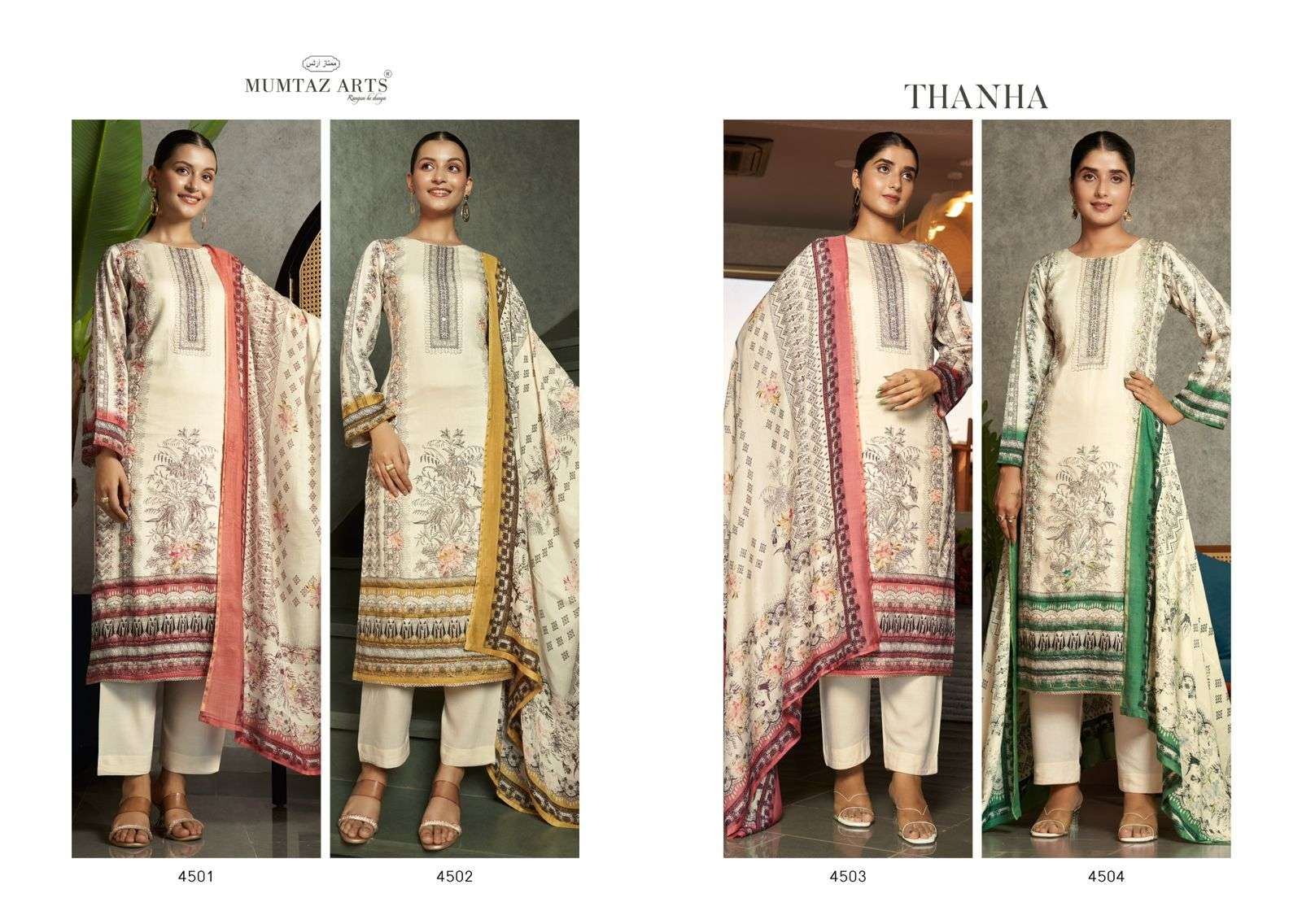 MUMTAZ ARTS 4 PC COMBO SUIT COLLECTION VISCOSE DIGITAL PRINT WITH FANCY WORK SUIT