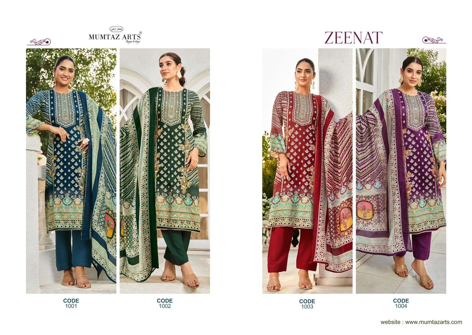 MUMTAZ ARTS 4 PC COMBO SUIT COLLECTION VISCOSE DIGITAL PRINT WITH FANCY WORK SUIT
