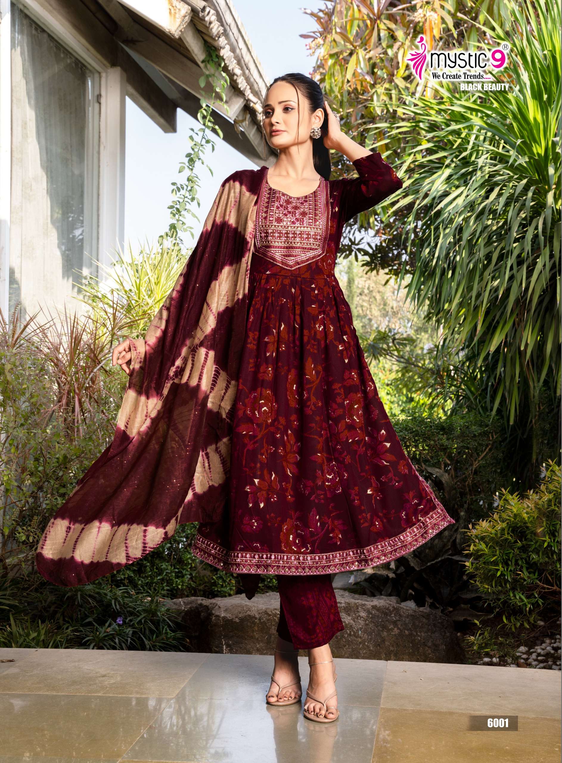 MYSTIC 9 BLACK BEAUTY VOL 6 NAIRA CUT STYLE FANCY KURTI BOTTOM AND DUPATTA 
