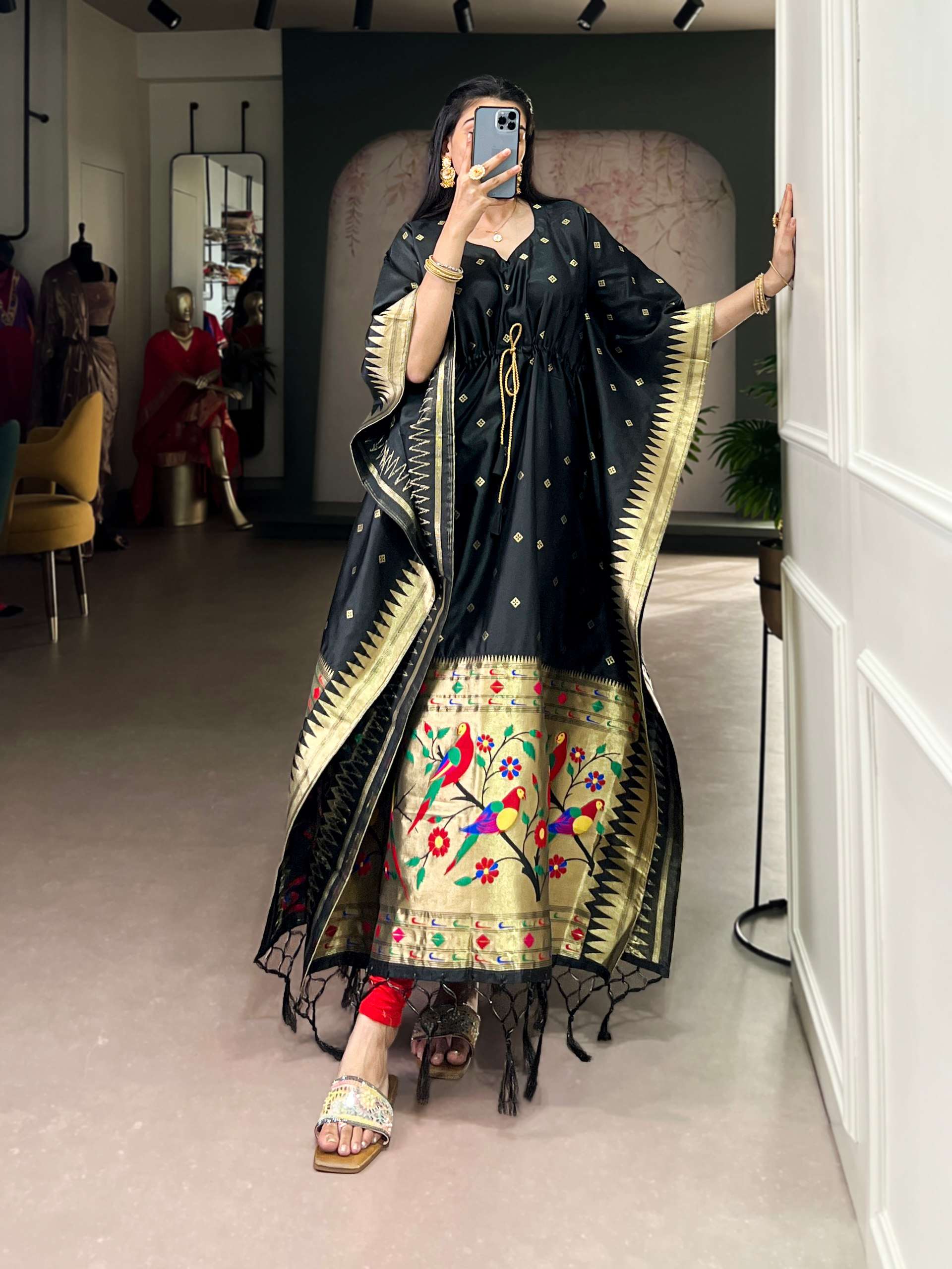 NNK 3803 JACQUARD PAITHANI WORK KAFTAN 
