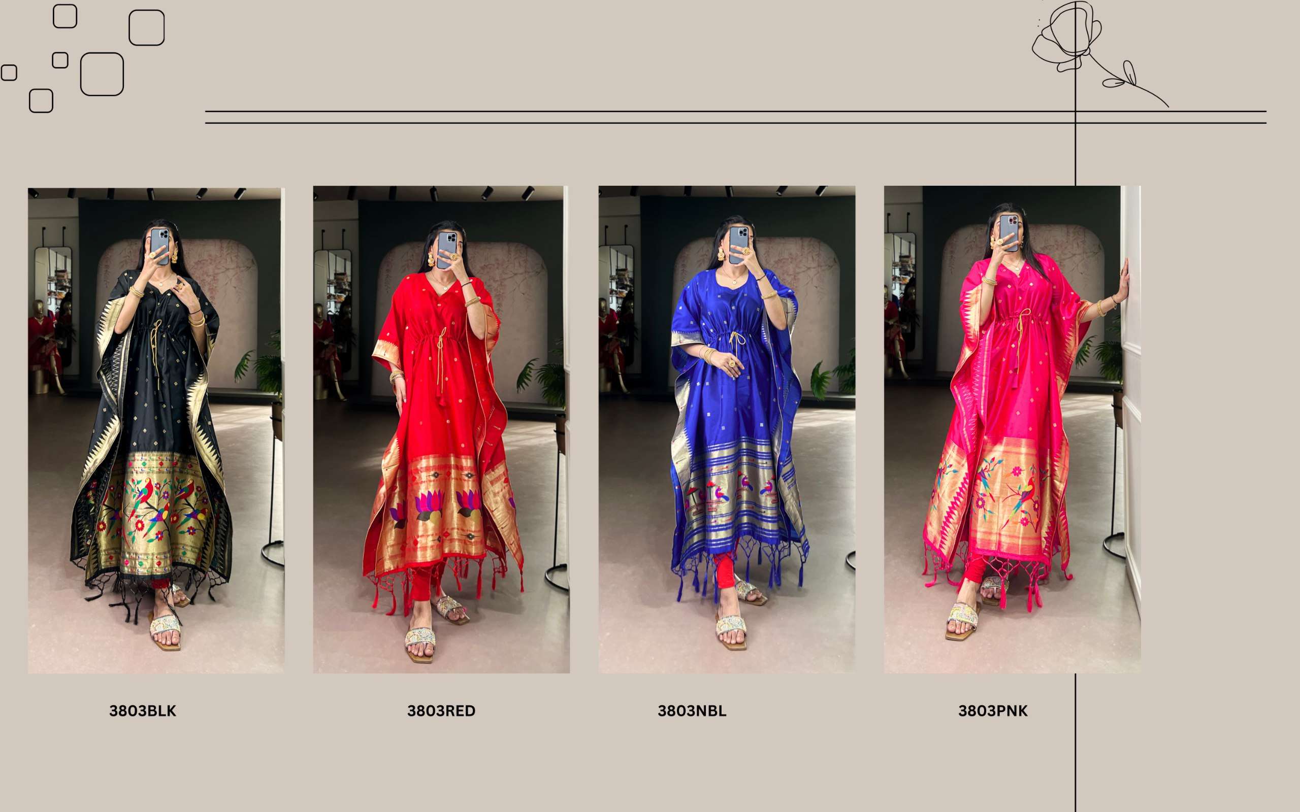 NNK 3803 JACQUARD PAITHANI WORK KAFTAN 