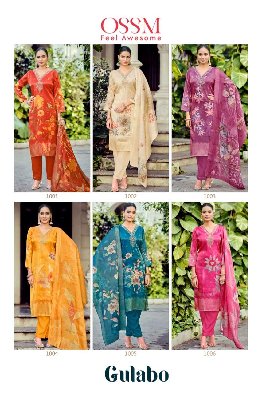 OSSM GULABO SILK JACQUARD FANCY WORKS LADIES 3 PIECE SET COLLECTION 