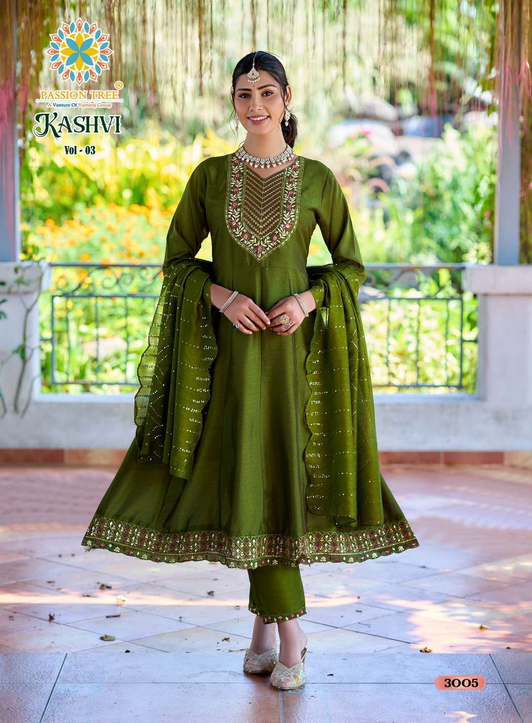 PASSION TREE KASHVI VOL 3 SILK DESIGNER FANCY ANARKALI STYLE LADIES KURTI WITH BOTTOM AND DUPATTA SET 