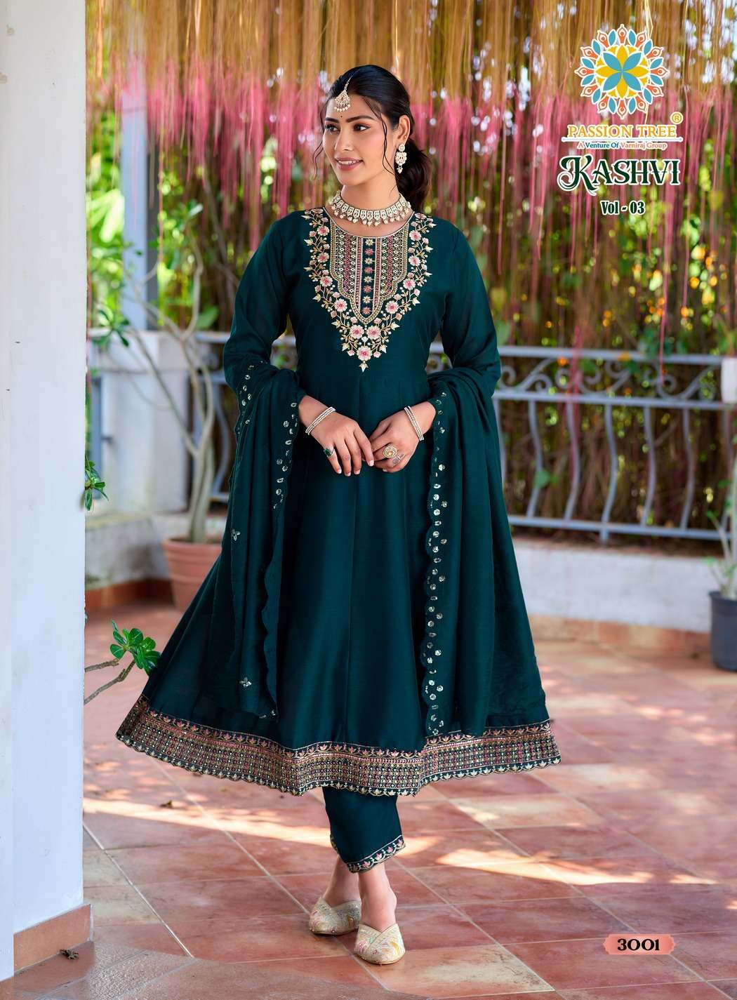PASSION TREE KASHVI VOL 3 SILK DESIGNER FANCY ANARKALI STYLE LADIES KURTI WITH BOTTOM AND DUPATTA SET 