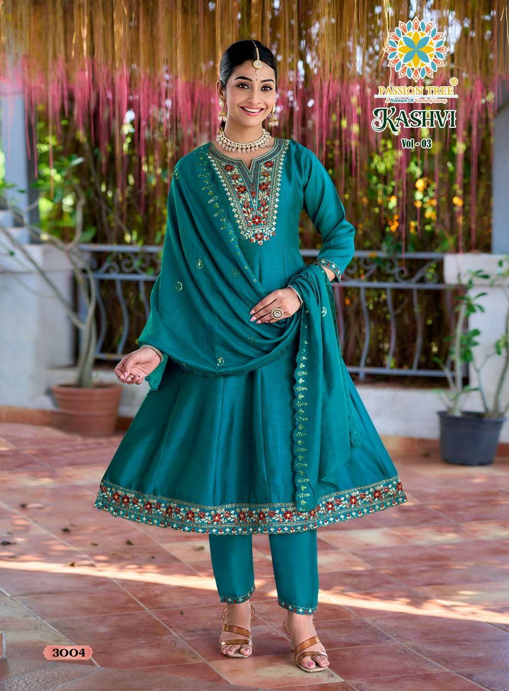 PASSION TREE KASHVI VOL 3 SILK DESIGNER FANCY ANARKALI STYLE LADIES KURTI WITH BOTTOM AND DUPATTA SET 