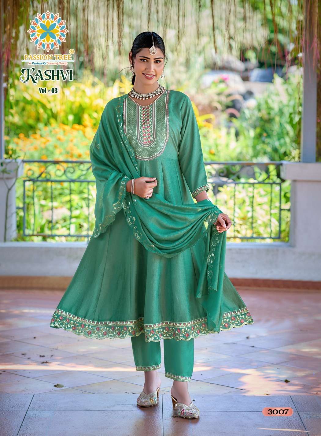 PASSION TREE KASHVI VOL 3 SILK DESIGNER FANCY ANARKALI STYLE LADIES KURTI WITH BOTTOM AND DUPATTA SET 