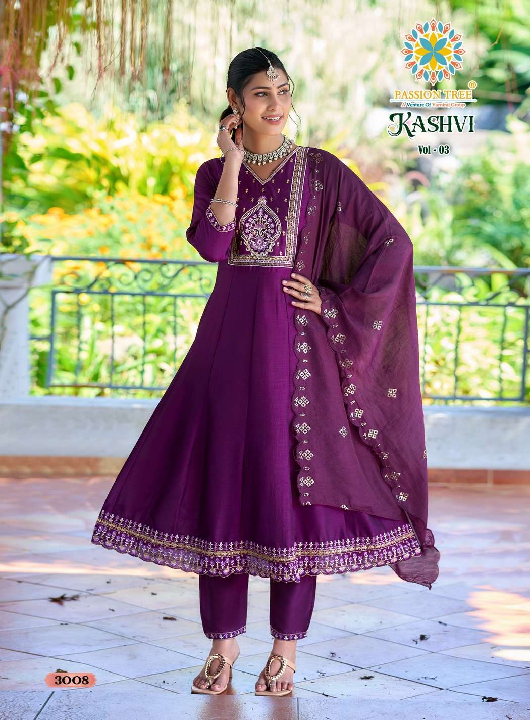 PASSION TREE KASHVI VOL 3 SILK DESIGNER FANCY ANARKALI STYLE LADIES KURTI WITH BOTTOM AND DUPATTA SET 