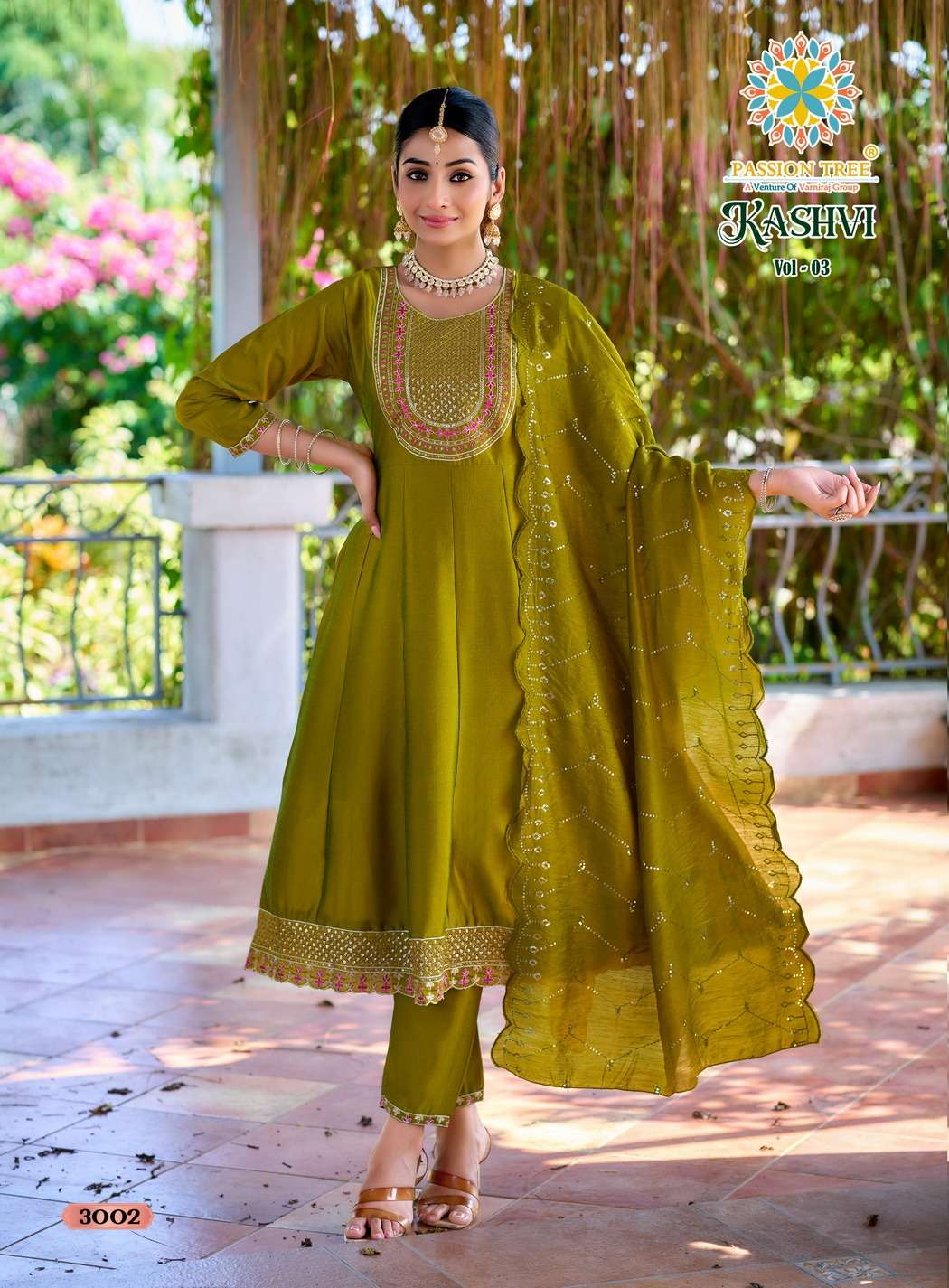 PASSION TREE KASHVI VOL 3 SILK DESIGNER FANCY ANARKALI STYLE LADIES KURTI WITH BOTTOM AND DUPATTA SET 