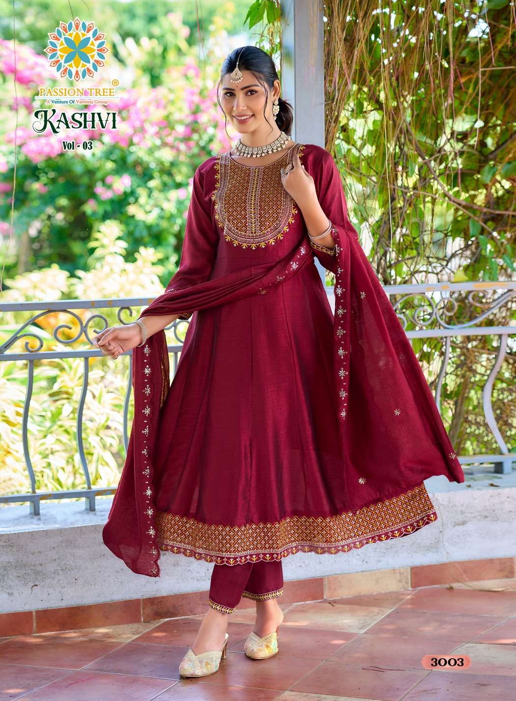PASSION TREE KASHVI VOL 3 SILK DESIGNER FANCY ANARKALI STYLE LADIES KURTI WITH BOTTOM AND DUPATTA SET 