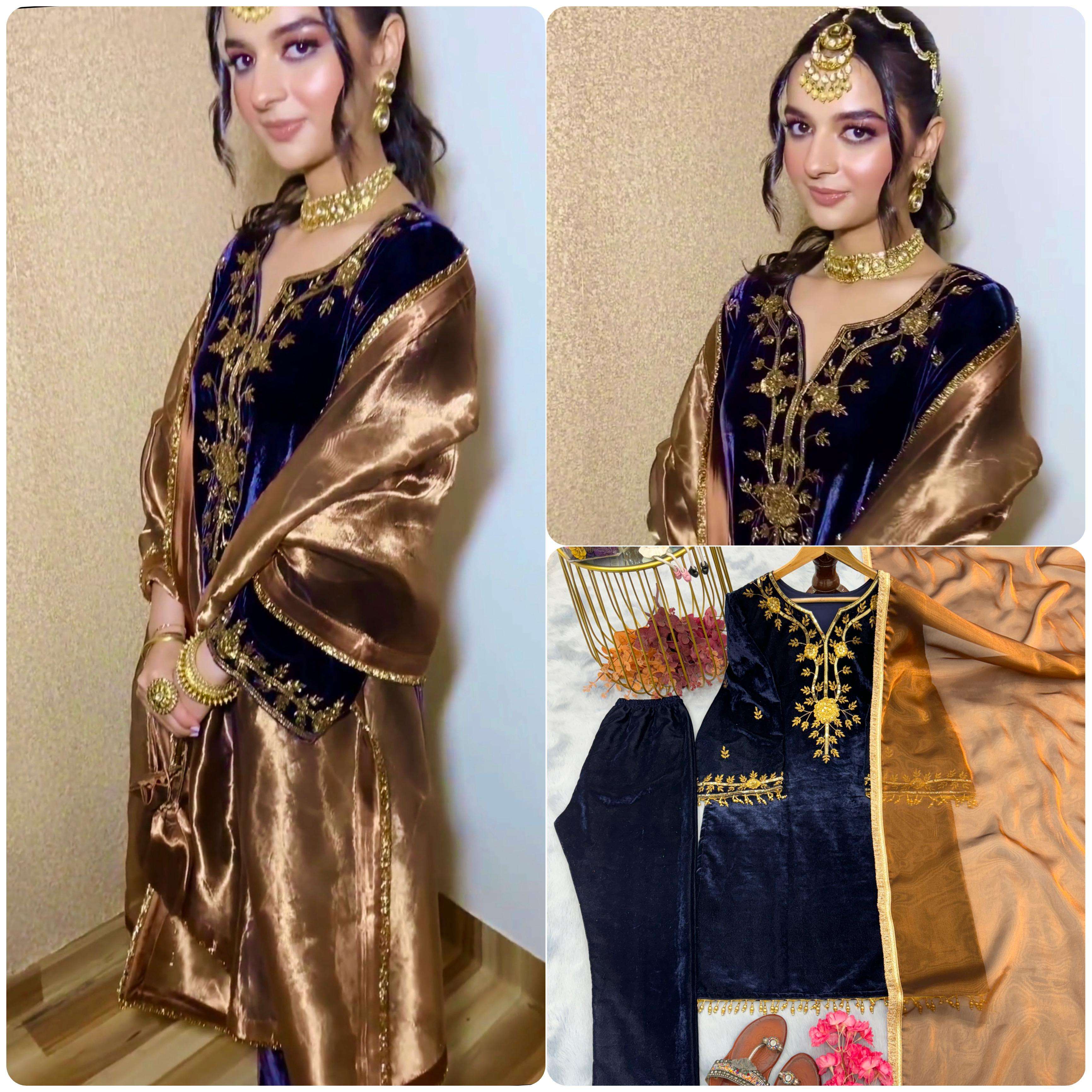 PD 1066 VELVET EMBROIDERY DESIGNER WORK TOP BOTTOM & DUPATTA 