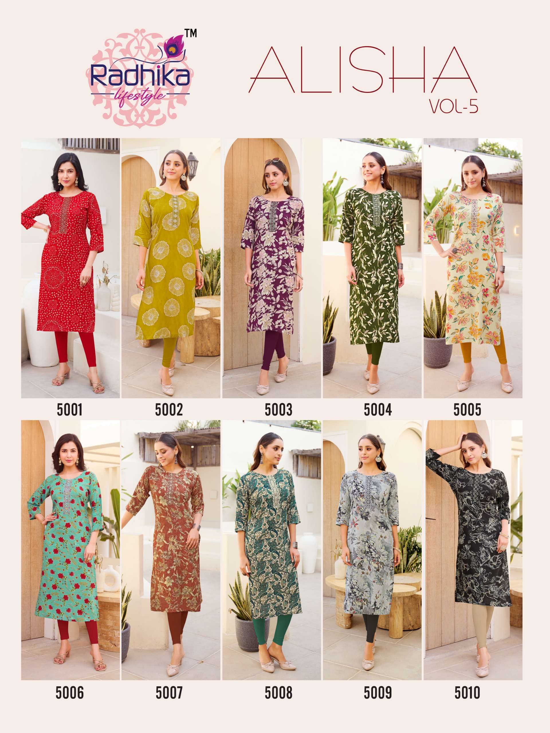 RADHIKA LIFESTYLE ALISHA VOL 5 RAYON PRINT FANCY STRAIGHT KURTI