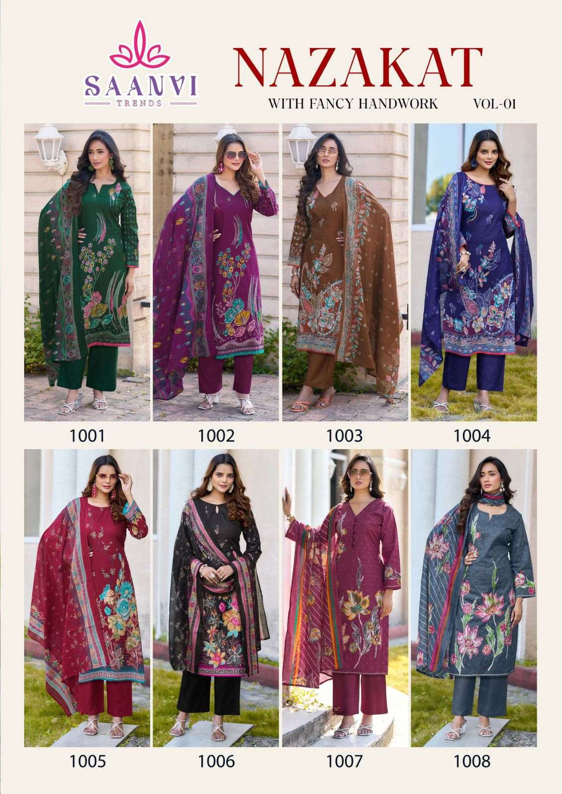 SAANVI  TRENDS NAZAKAT VOL 1 COTTON PRINTED WITH WORK SUIT