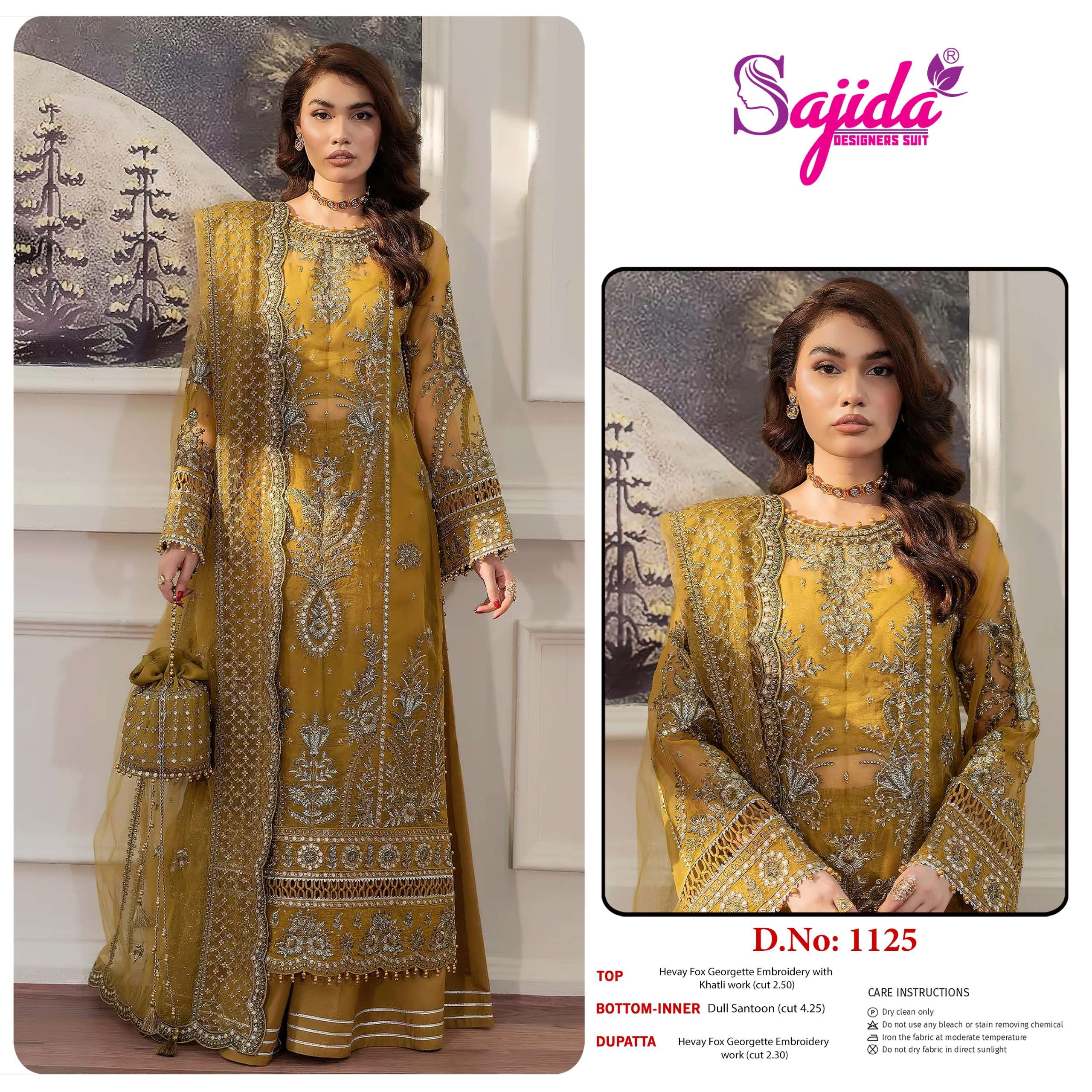 SAJIDA DESIGNER DESIGN NO - 1125 GEORGETTE HEAVY EMBROIDERED PAKISTANI SUIT