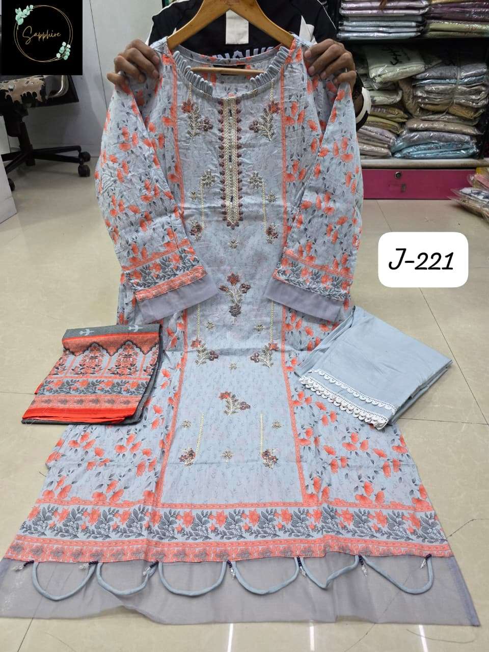 SAPPHIRE JAZMIN VOL 221 LAWN COTTON FANCY DESIGNER WORK PAKISTANI SALWAR KAMEEZ 