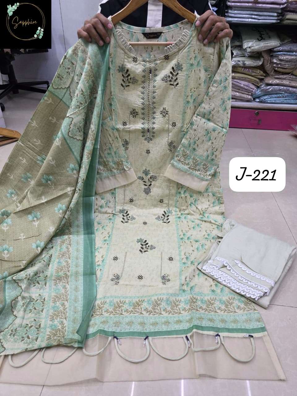 SAPPHIRE JAZMIN VOL 221 LAWN COTTON FANCY DESIGNER WORK PAKISTANI SALWAR KAMEEZ 