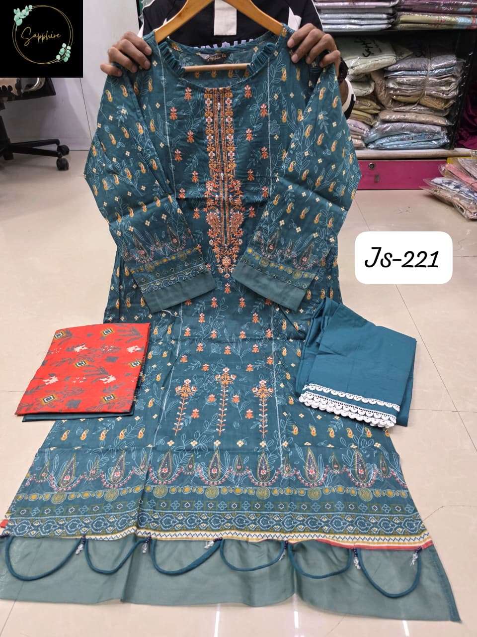 SAPPHIRE JAZMIN VOL 221 LAWN COTTON FANCY DESIGNER WORK PAKISTANI SALWAR KAMEEZ 