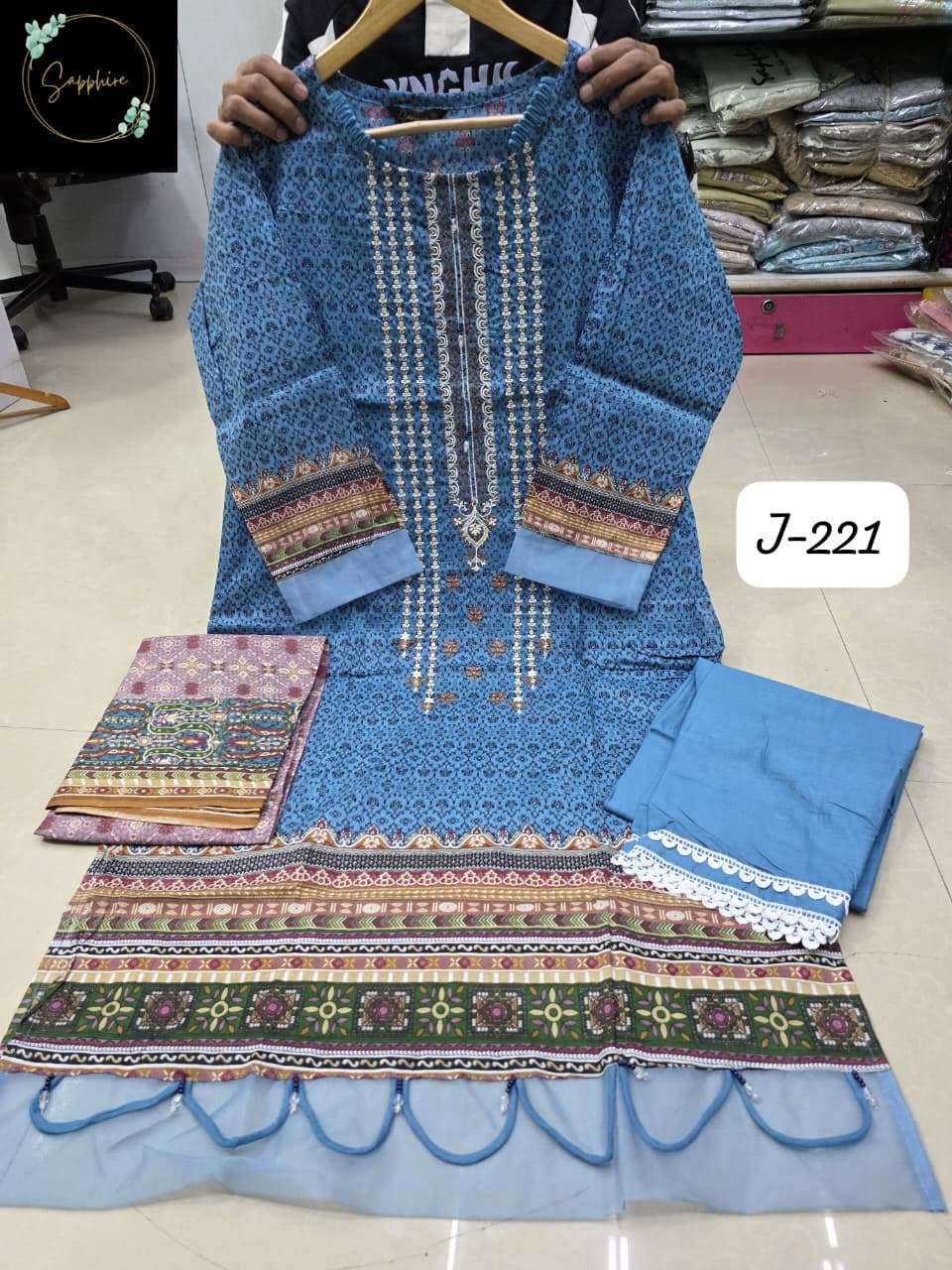 SAPPHIRE JAZMIN VOL 221 LAWN COTTON FANCY DESIGNER WORK PAKISTANI SALWAR KAMEEZ 