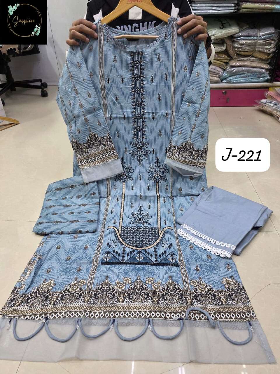 SAPPHIRE JAZMIN VOL 221 LAWN COTTON FANCY DESIGNER WORK PAKISTANI SALWAR KAMEEZ 