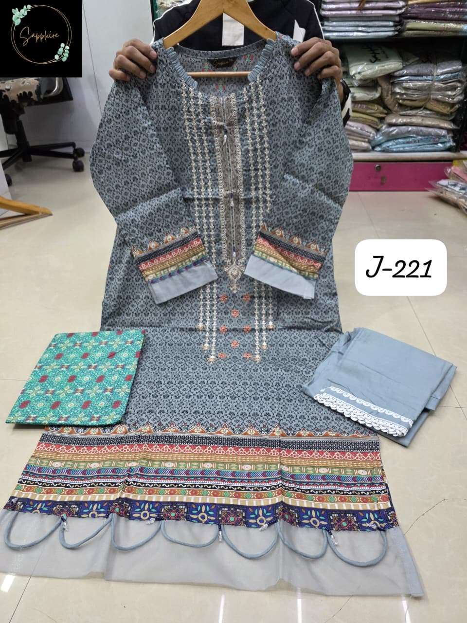 SAPPHIRE JAZMIN VOL 221 LAWN COTTON FANCY DESIGNER WORK PAKISTANI SALWAR KAMEEZ 