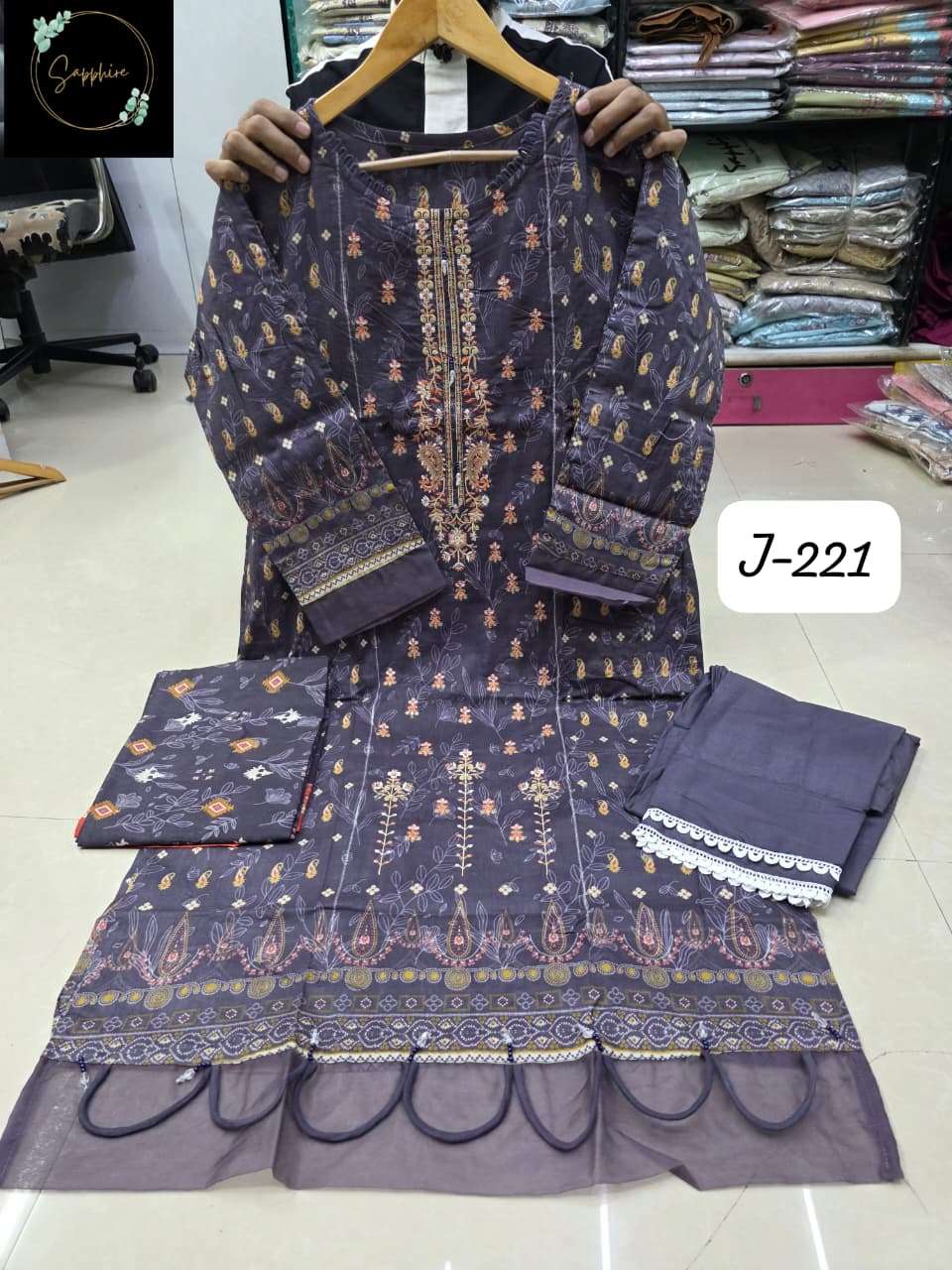 SAPPHIRE JAZMIN VOL 221 LAWN COTTON FANCY DESIGNER WORK PAKISTANI SALWAR KAMEEZ 