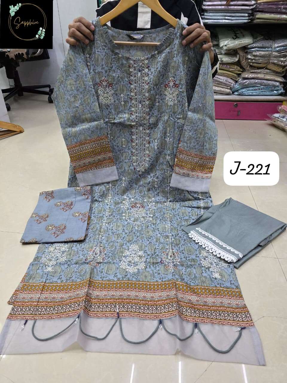 SAPPHIRE JAZMIN VOL 221 LAWN COTTON FANCY DESIGNER WORK PAKISTANI SALWAR KAMEEZ 