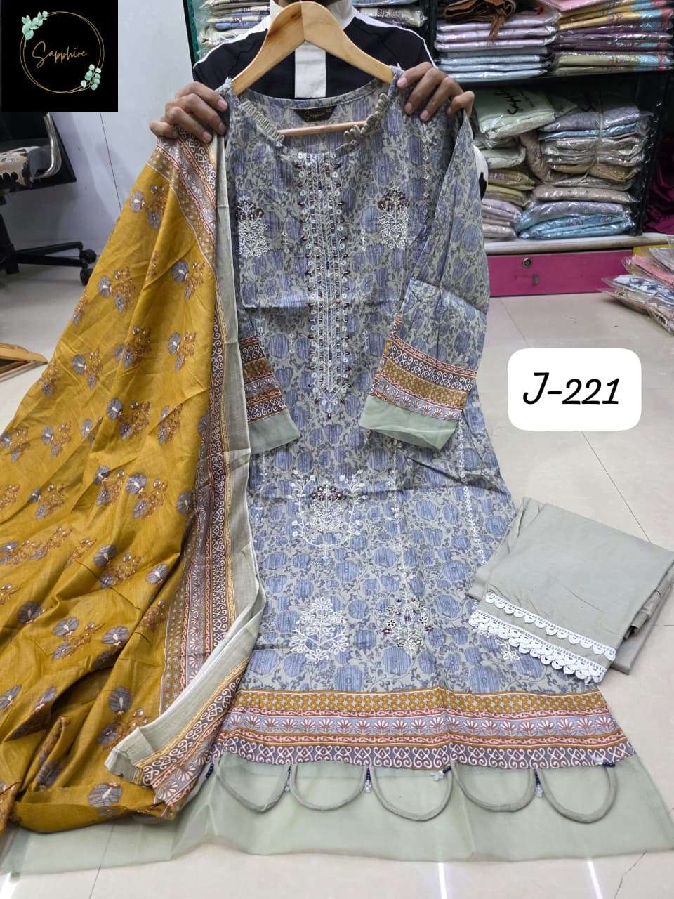 SAPPHIRE JAZMIN VOL 221 LAWN COTTON FANCY DESIGNER WORK PAKISTANI SALWAR KAMEEZ 
