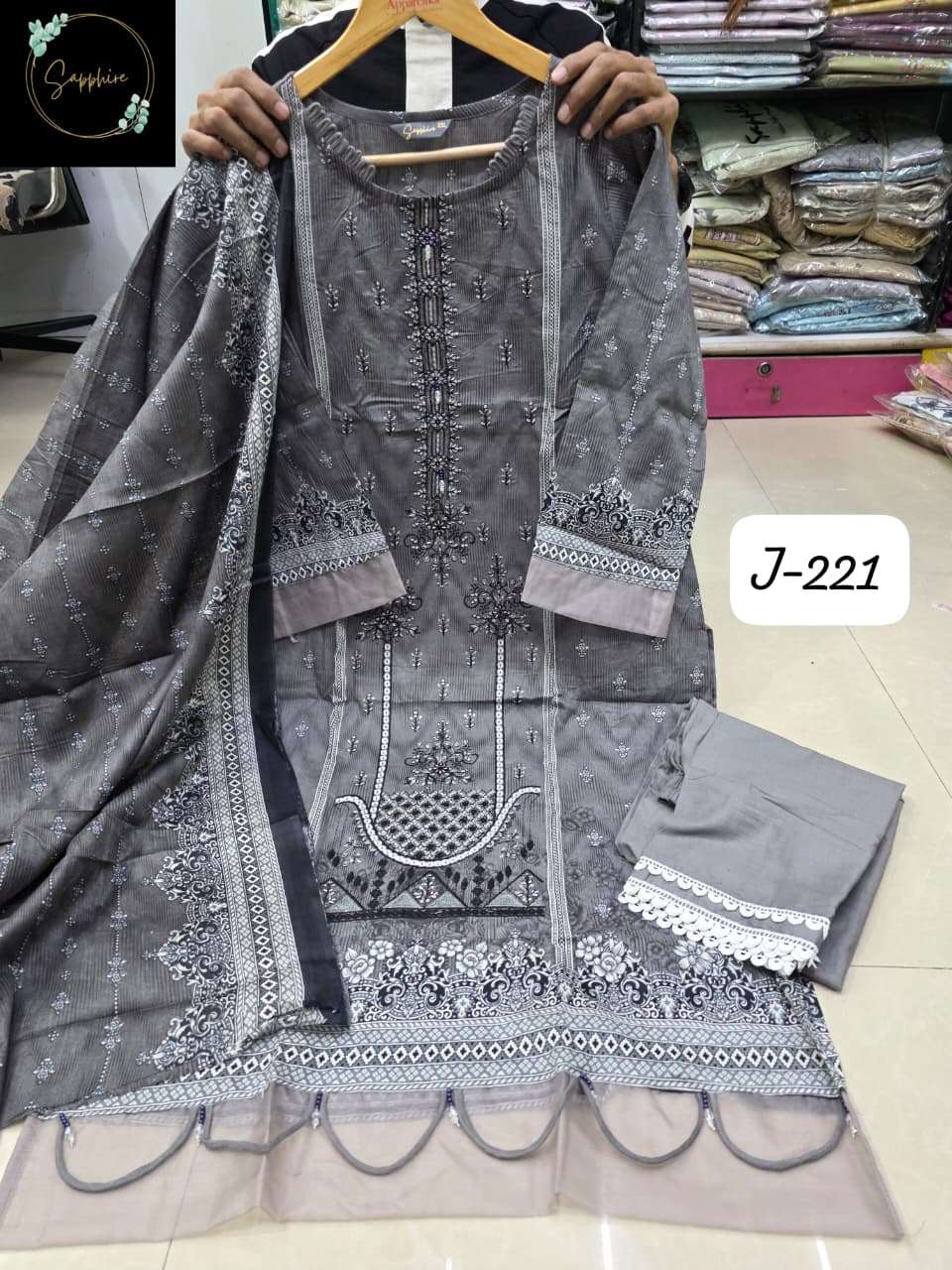 SAPPHIRE JAZMIN VOL 221 LAWN COTTON FANCY DESIGNER WORK PAKISTANI SALWAR KAMEEZ 