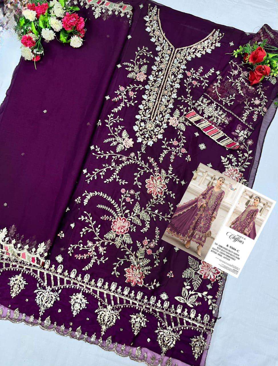 SHREE FAB DESIGN NO - 5504 DINTING CHIFFON HEAVY EMBROIDERED PAKISTANI SUIT