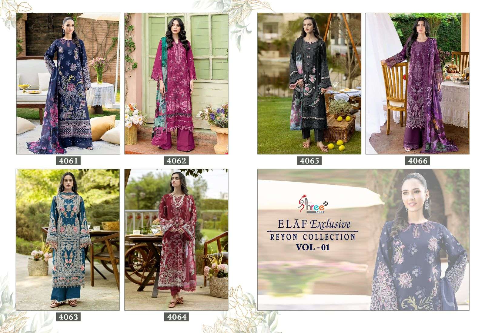 SHREE FABS ELAF EXCLUSIVE RAYON COLLECTION VOL 1 EMBROIDERY DESIGNER SUIT