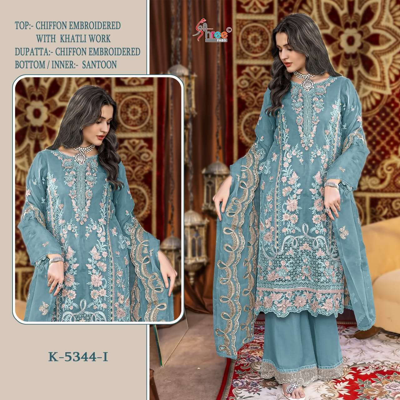 SHREE FABS K 5344 CHIFFON HEAVY EMBROIDERED DESIGNER SUIT