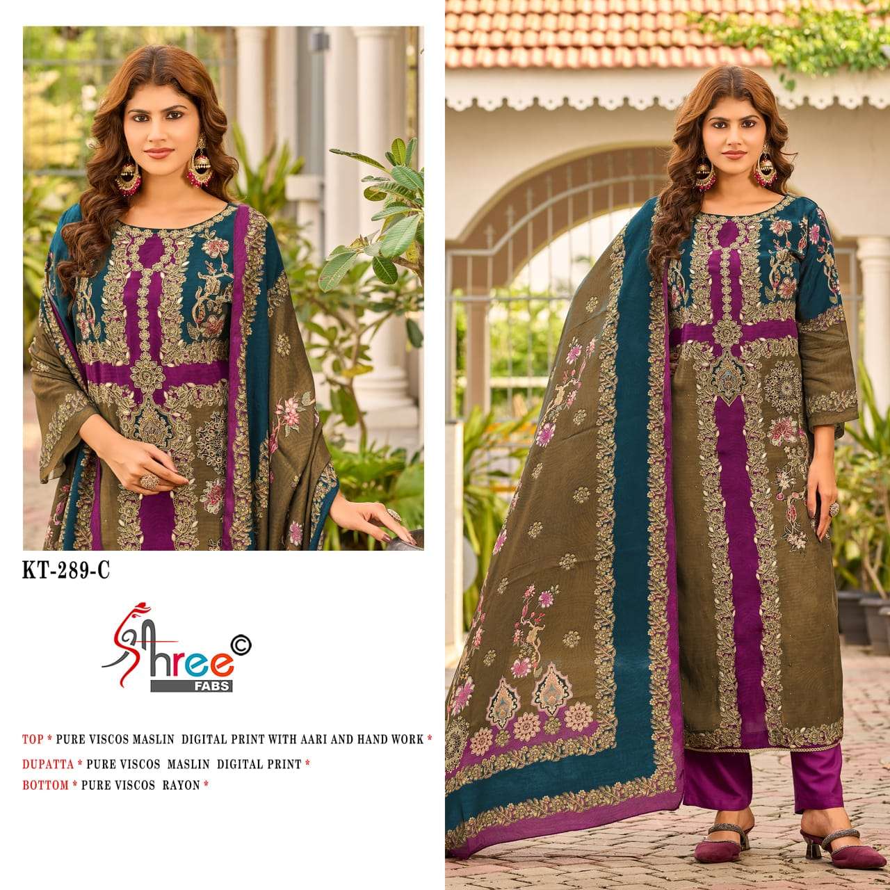 SHREE FABS KT 289 VISCOSE DIGITAL PRINT WITH DESIGNER WORK SUIT