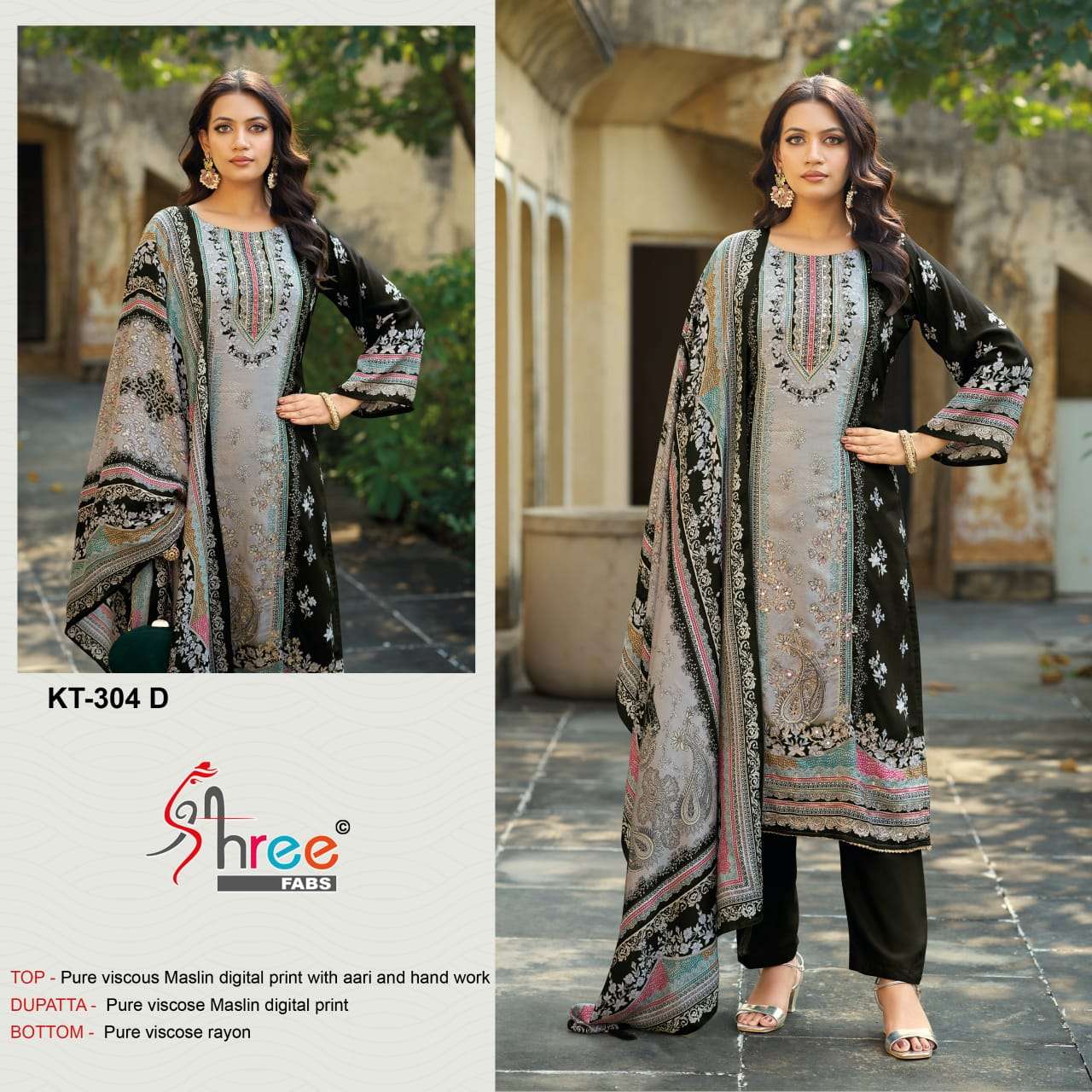SHREE FABS KT 304 VISCOSE DIGITAL PRINT WITH DESIGNER WORK SUIT
