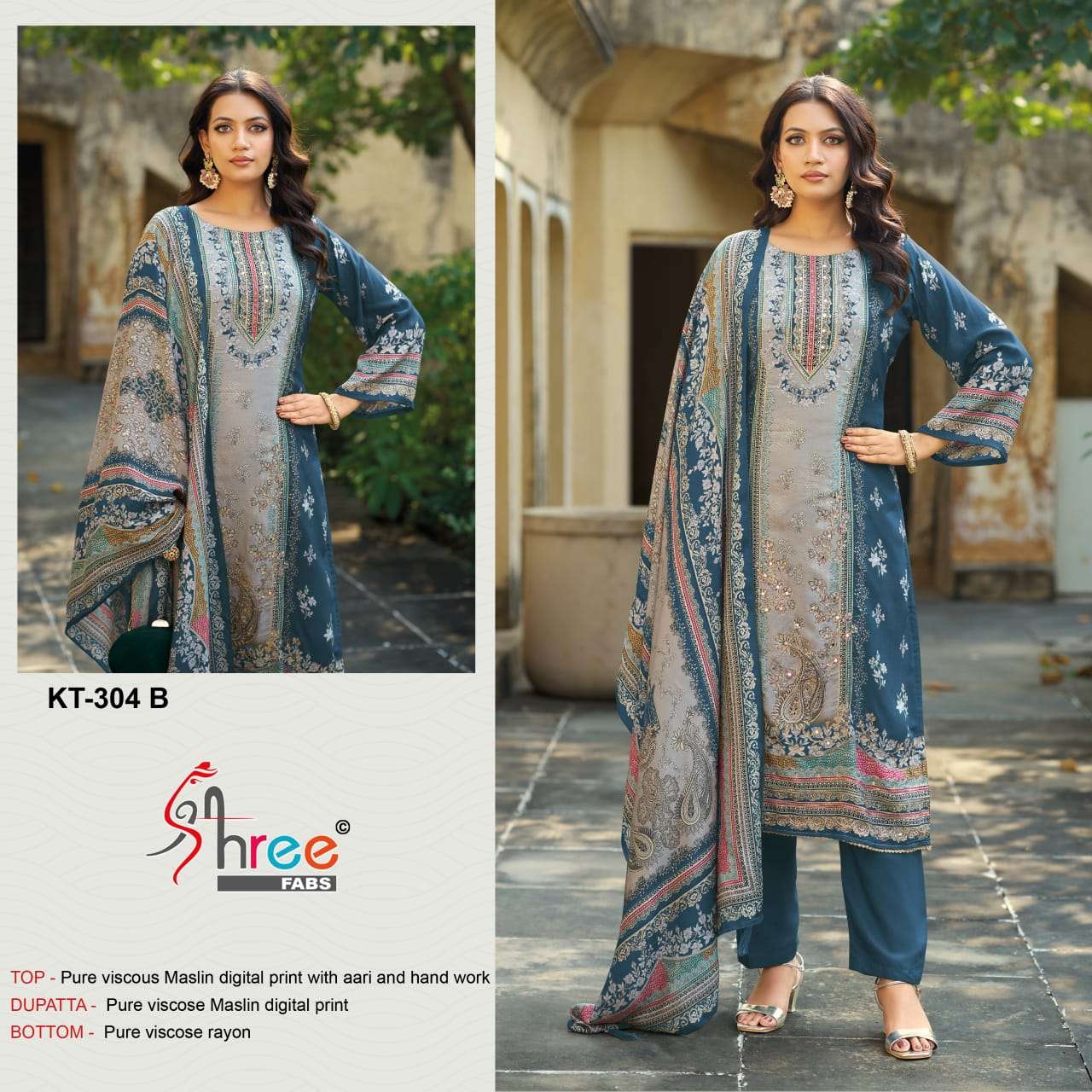 SHREE FABS KT 304 VISCOSE DIGITAL PRINT WITH DESIGNER WORK SUIT