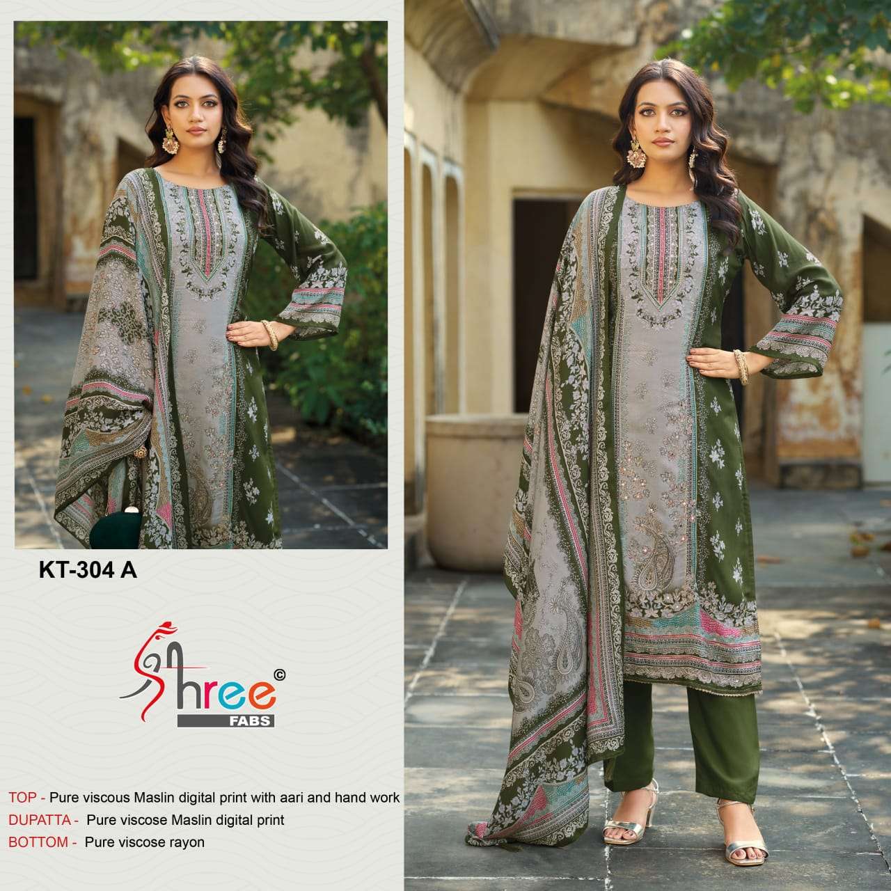 SHREE FABS KT 304 VISCOSE DIGITAL PRINT WITH DESIGNER WORK SUIT